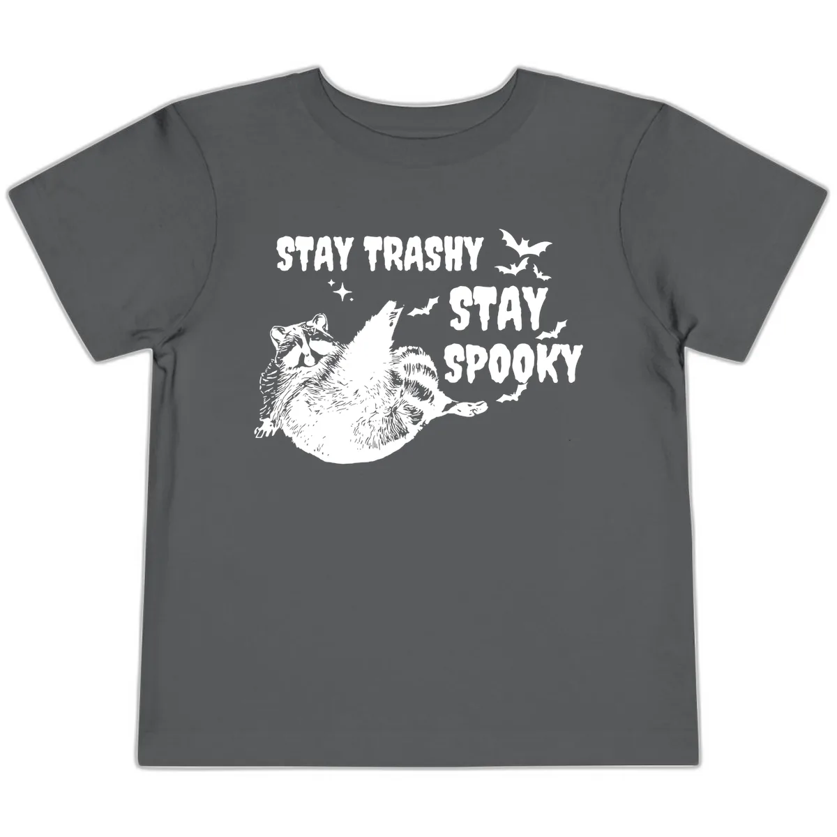 Stay Trashy Stay Spooky Raccoon Toddler T-Shirt in Asphalt