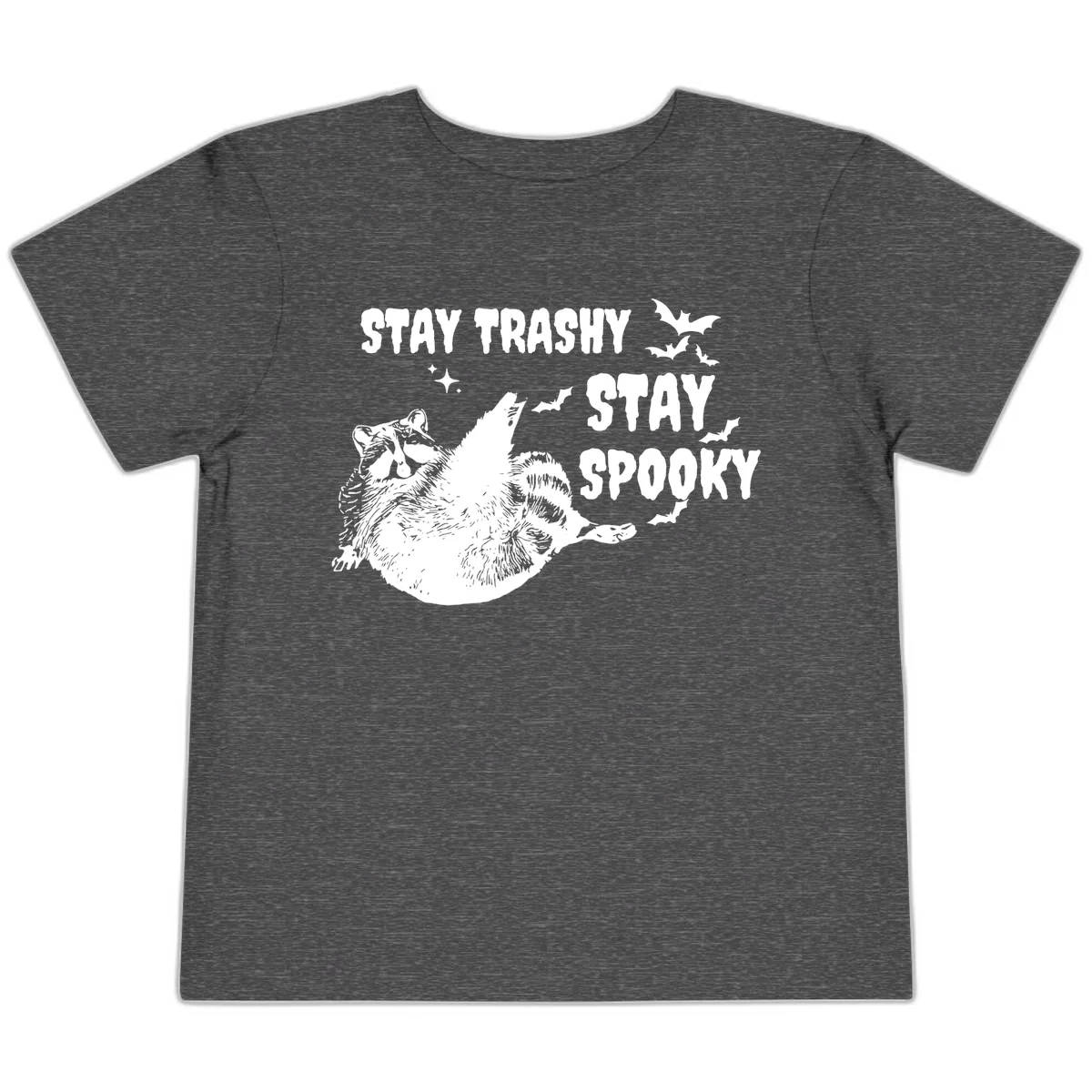 Stay Trashy Stay Spooky Raccoon Toddler T-Shirt in Dark Heather Grey