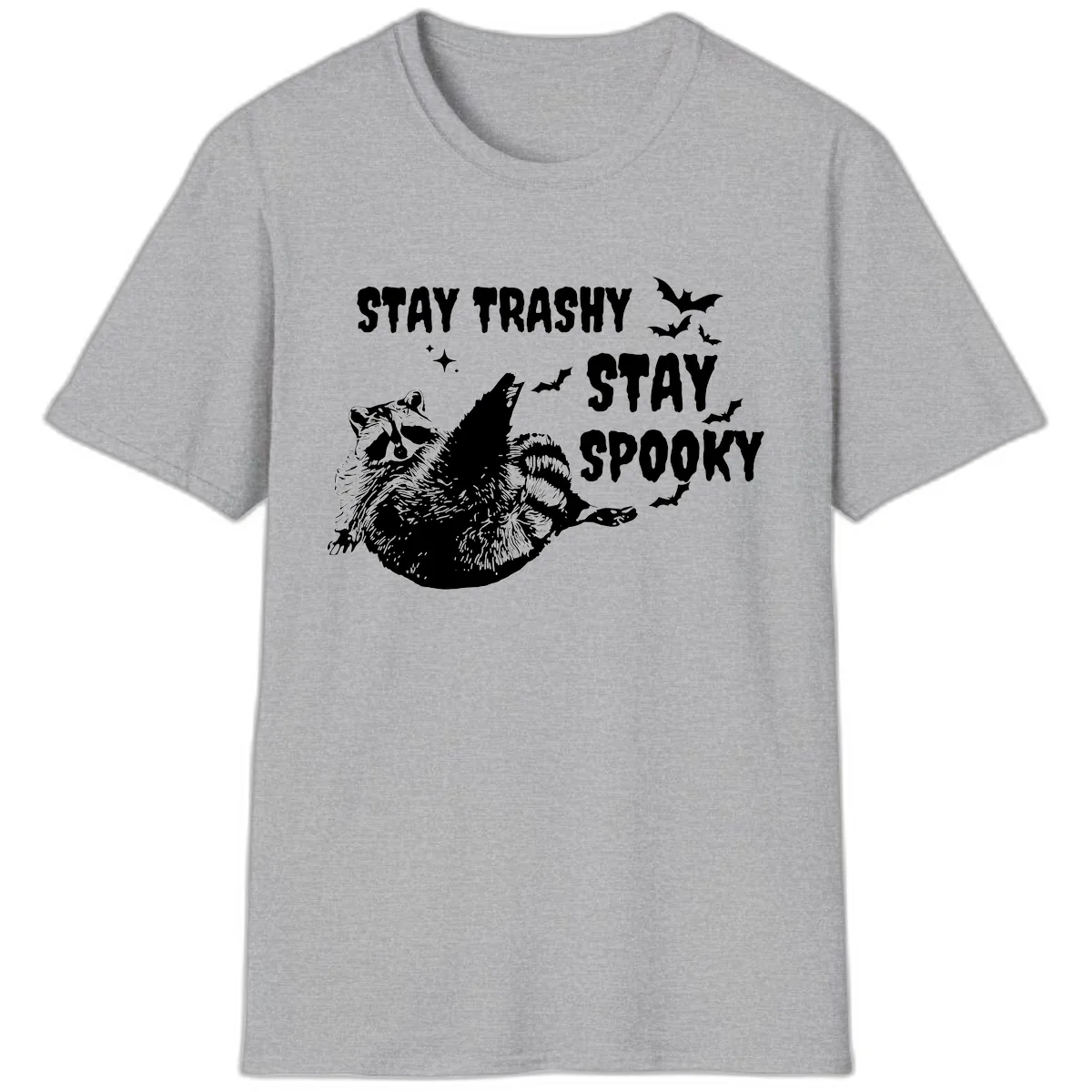 Stay Trashy Stay Spooky Raccoon T-Shirt in Sport Grey
