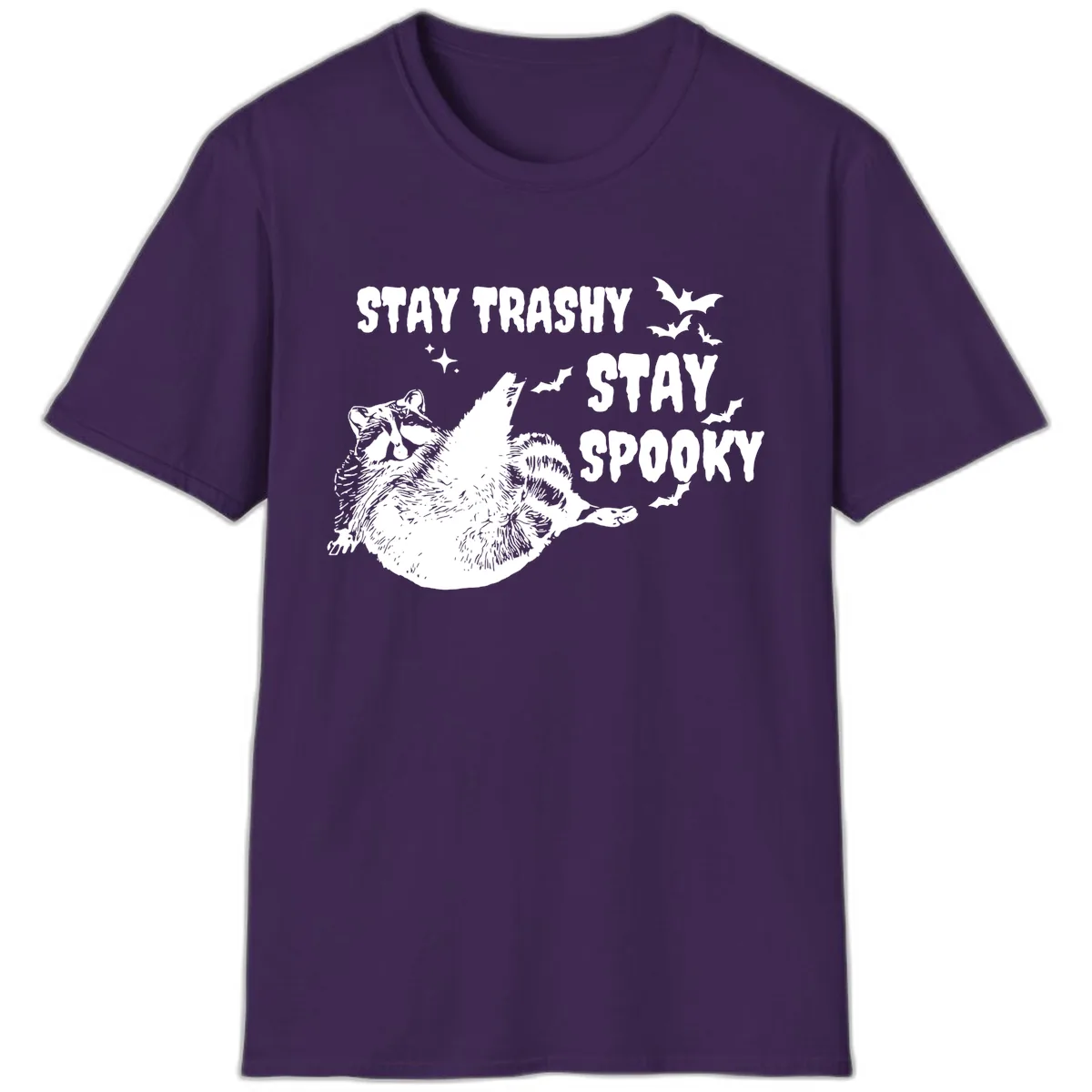 Stay Trashy Stay Spooky Raccoon T-Shirt in Purple