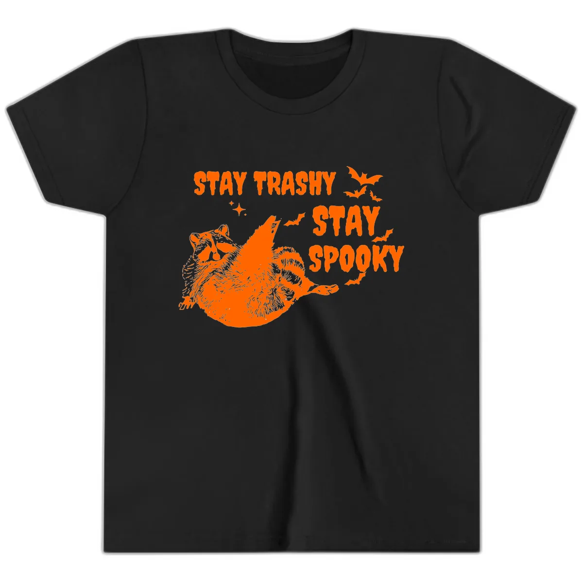 Stay Trashy Stay Spooky Raccoon Youth T-Shirt in Black