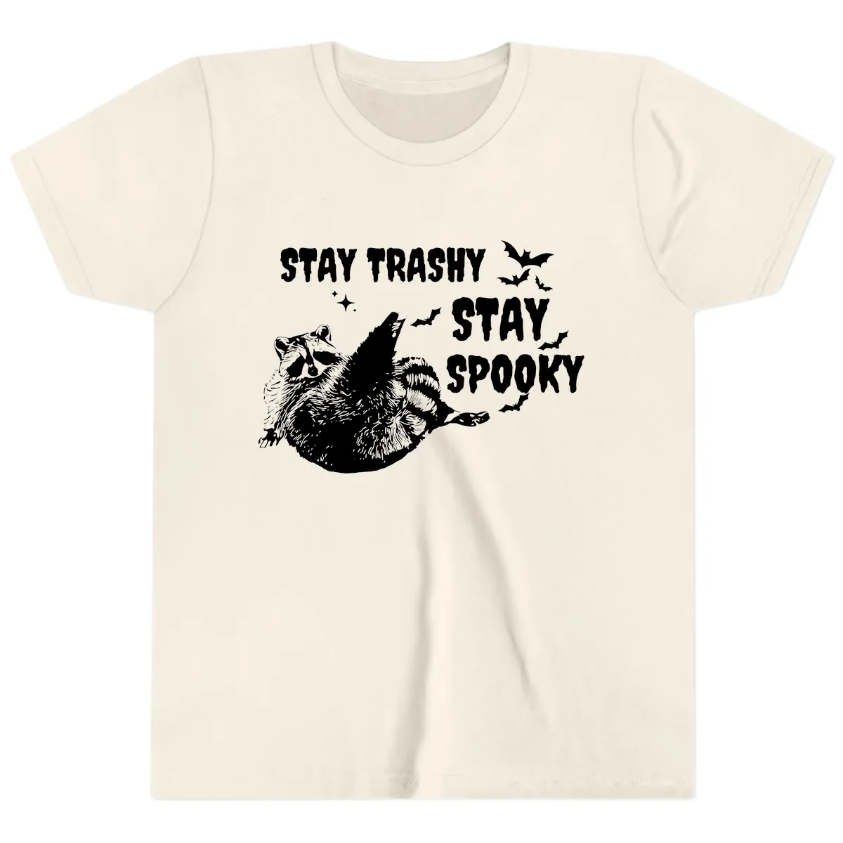Stay Trashy Stay Spooky Raccoon Youth T-Shirt in Natural