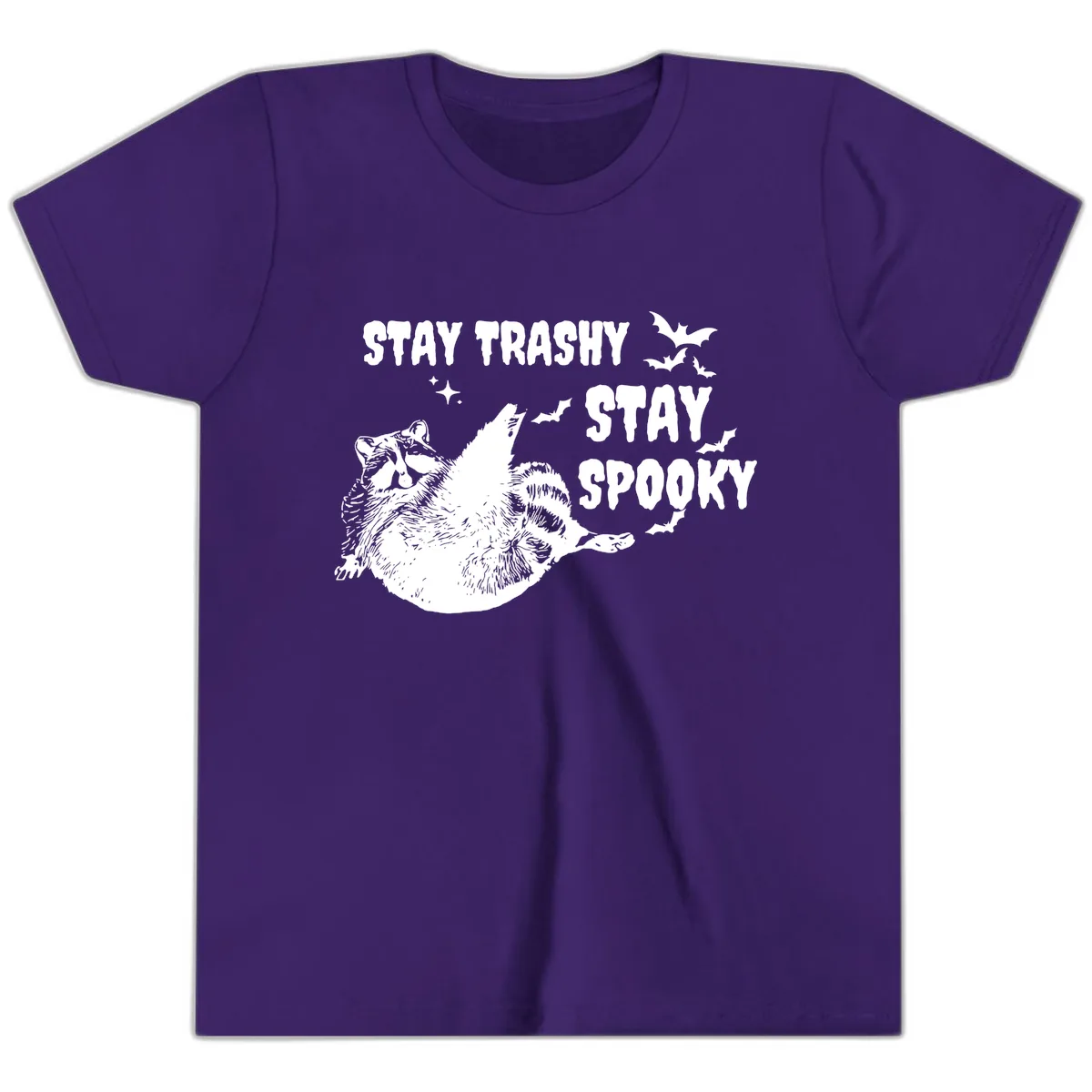 Stay Trashy Stay Spooky Raccoon Youth T-Shirt in Team Purple