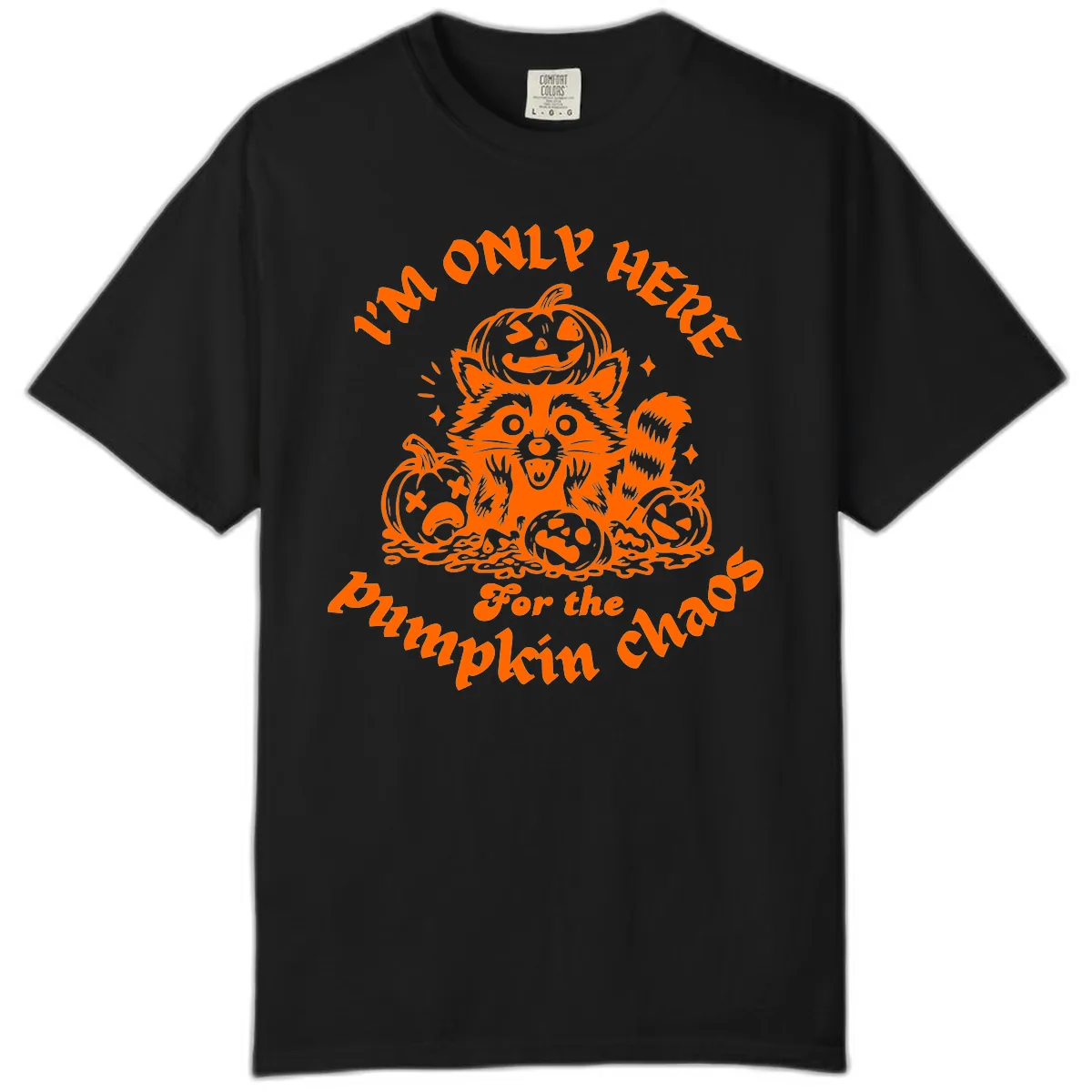 Raccoon For Pumpkin Chaos Halloween Comfort Color in Black