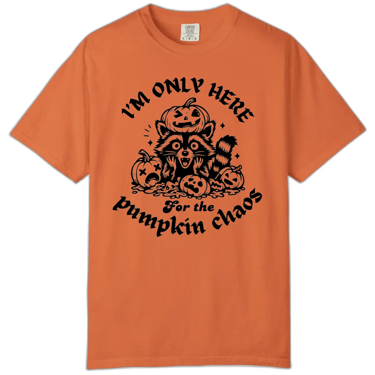 Raccoon For Pumpkin Chaos Halloween Comfort Color in Burnt Orange