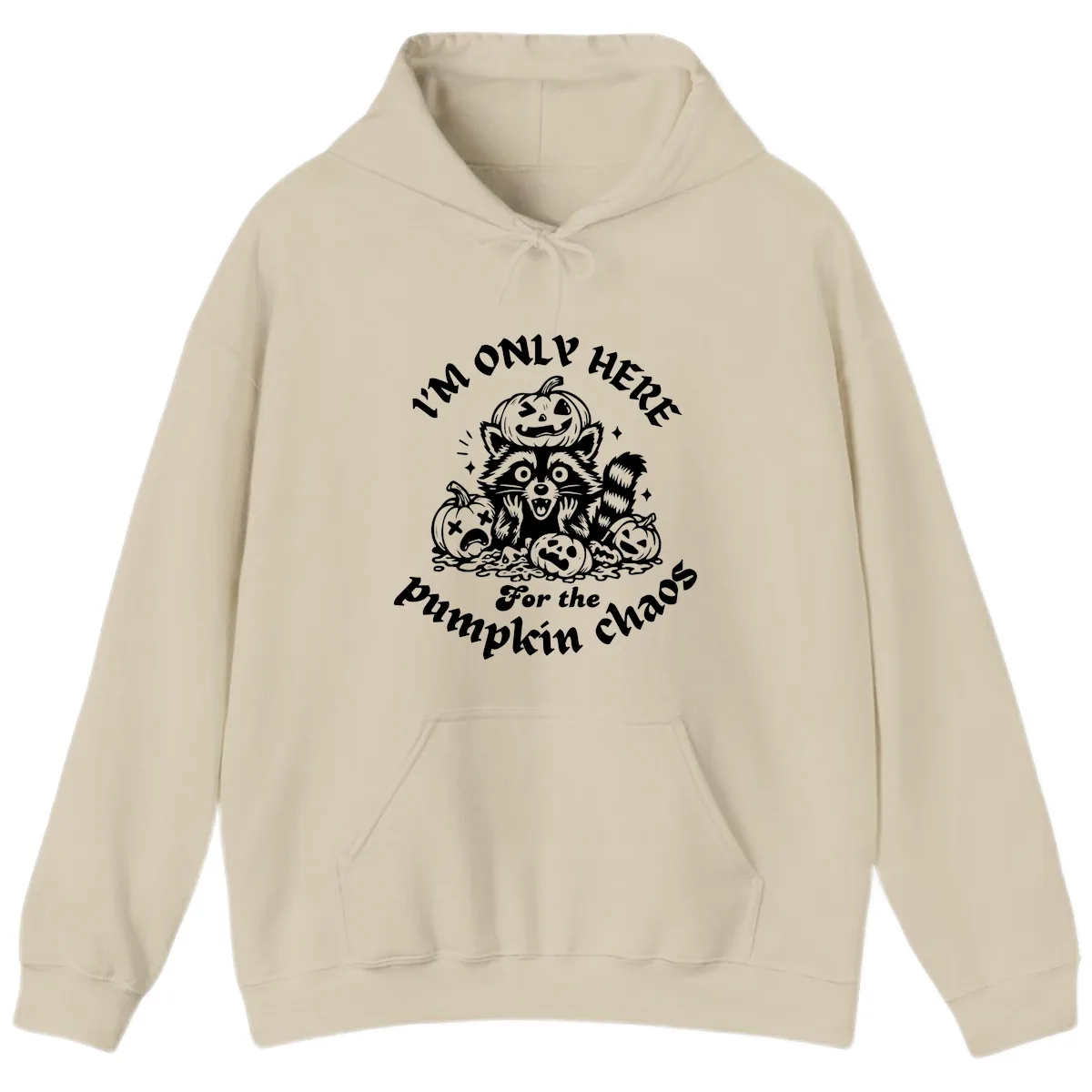 Raccoon For Pumpkin Chaos Halloween Hoodie in Sand