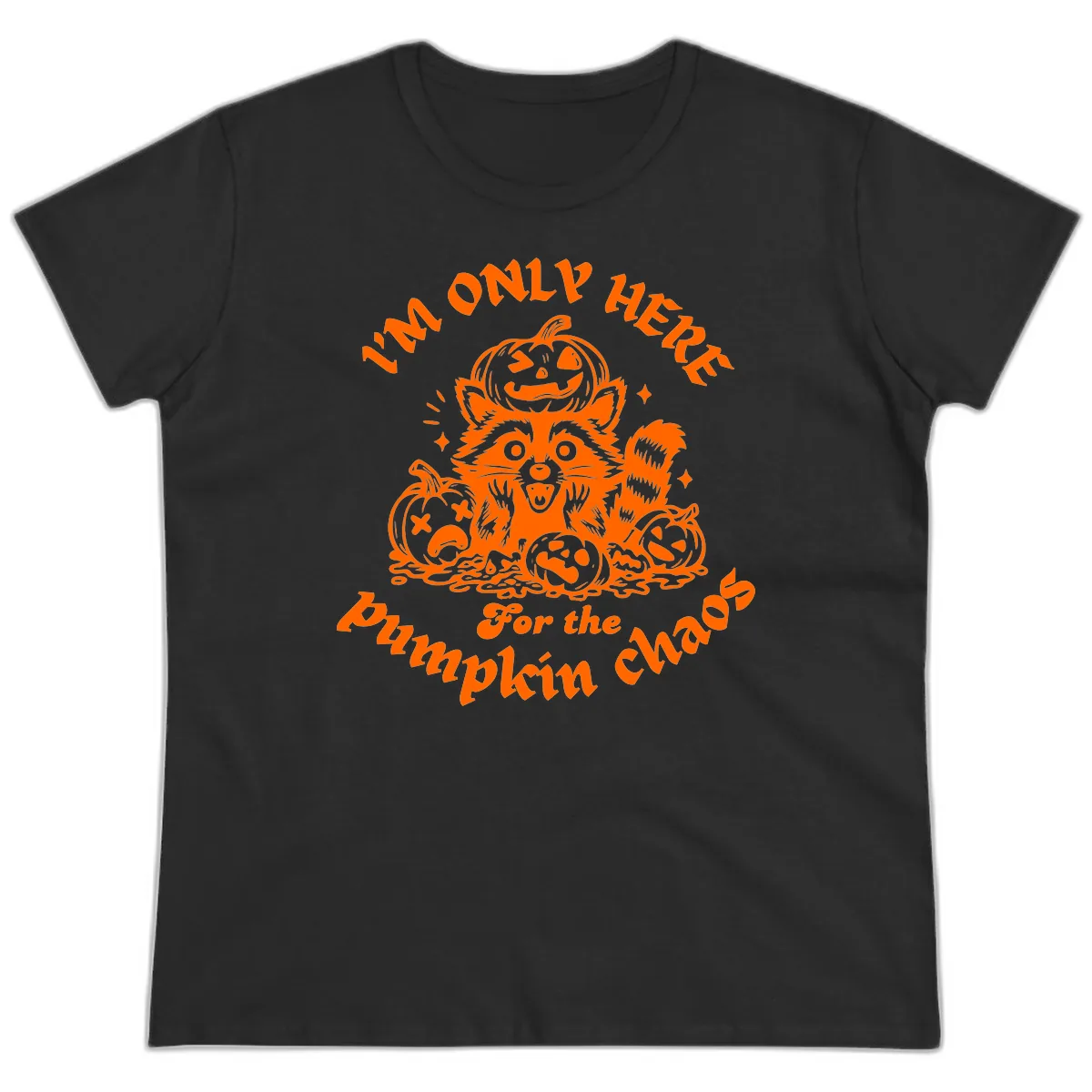 Raccoon For Pumpkin Chaos Halloween Ladies Tee in Black