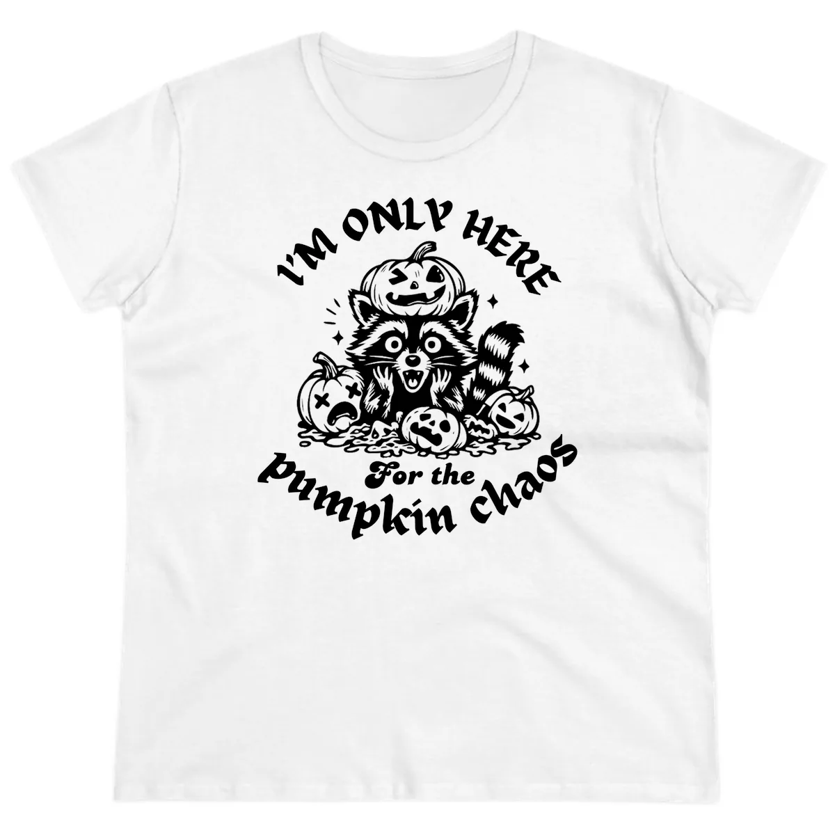Raccoon For Pumpkin Chaos Halloween Ladies Tee in White