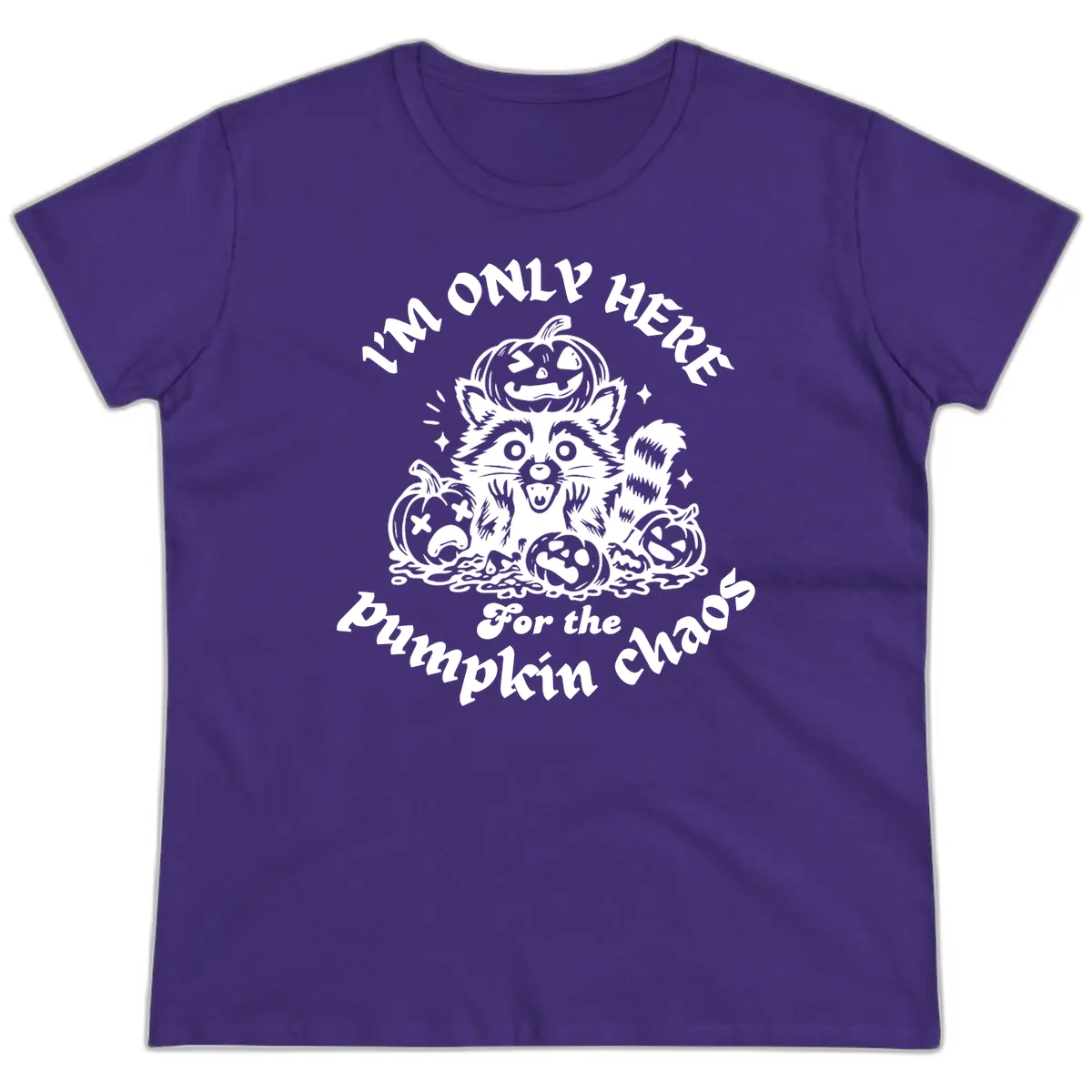 Raccoon For Pumpkin Chaos Halloween Ladies Tee in Purple