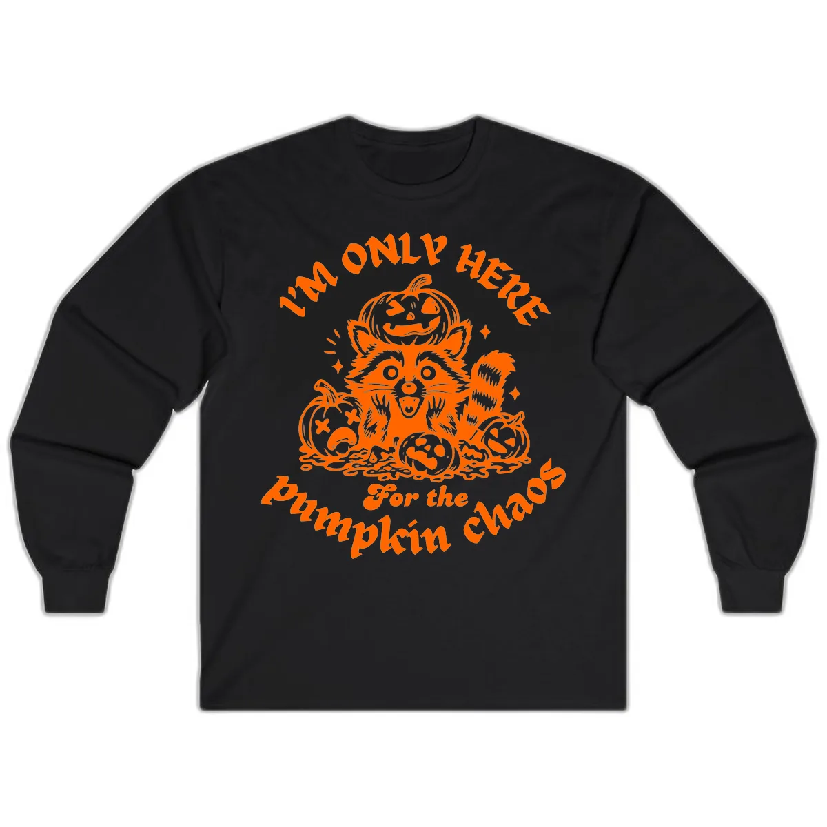 Raccoon For Pumpkin Chaos Halloween Long Sleeve in Black