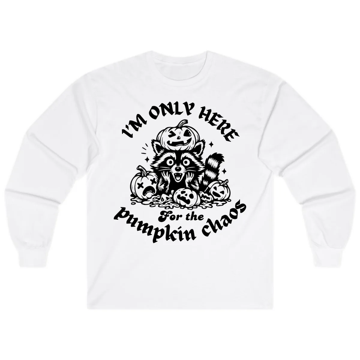 Raccoon For Pumpkin Chaos Halloween Long Sleeve in White