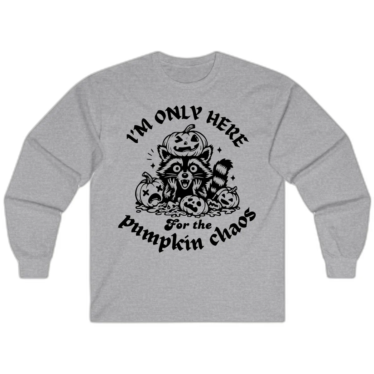 Raccoon For Pumpkin Chaos Halloween Long Sleeve in Sport Grey