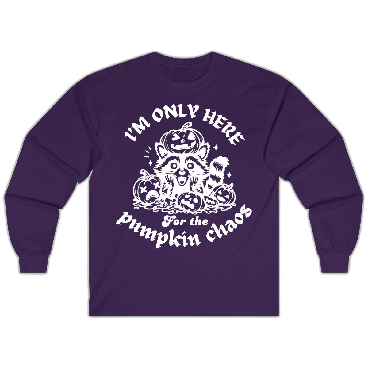 Raccoon For Pumpkin Chaos Halloween Long Sleeve in Purple