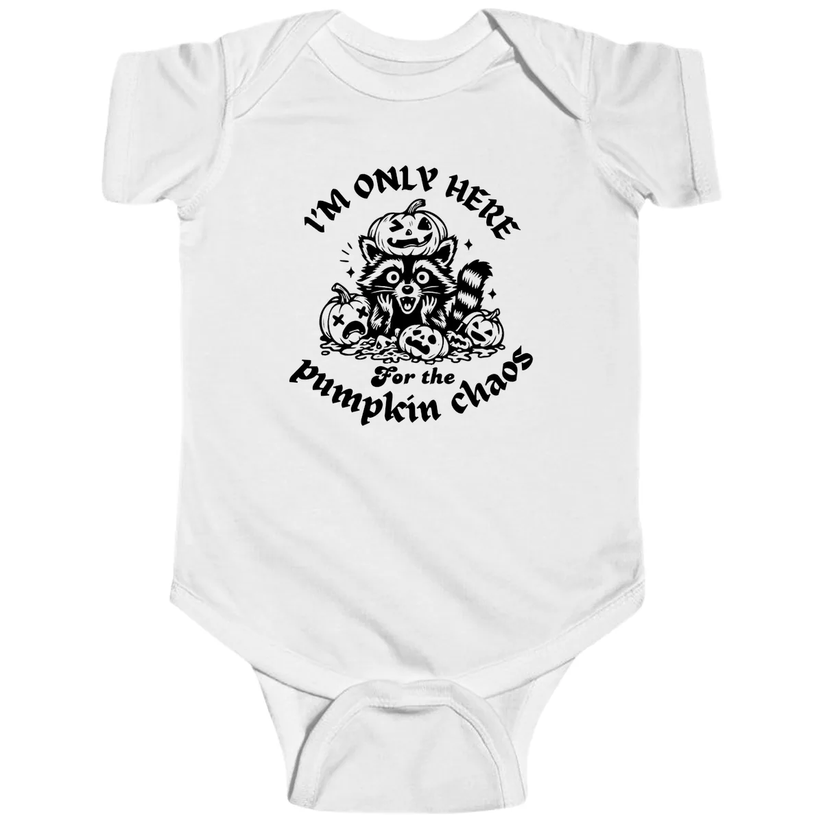 Raccoon For Pumpkin Chaos Halloween Baby Onesie in White