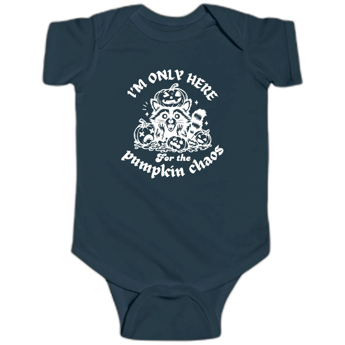 Raccoon For Pumpkin Chaos Halloween Baby Onesie in Navy