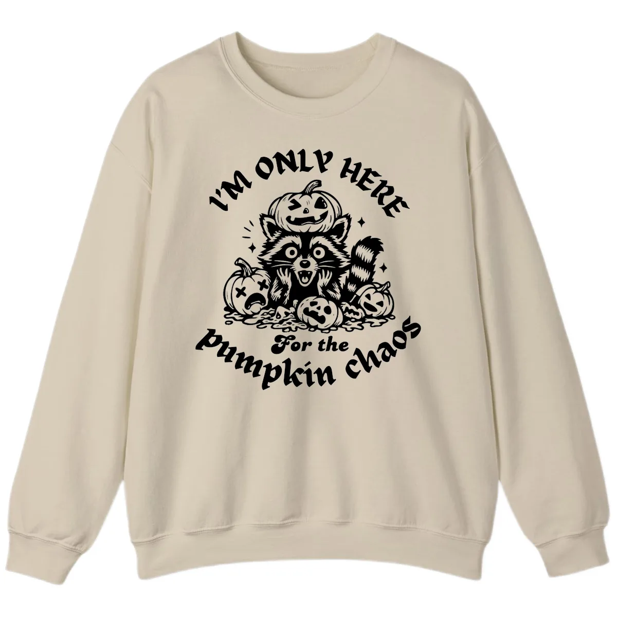 Raccoon For Pumpkin Chaos Halloween Sweatshirt in Sand