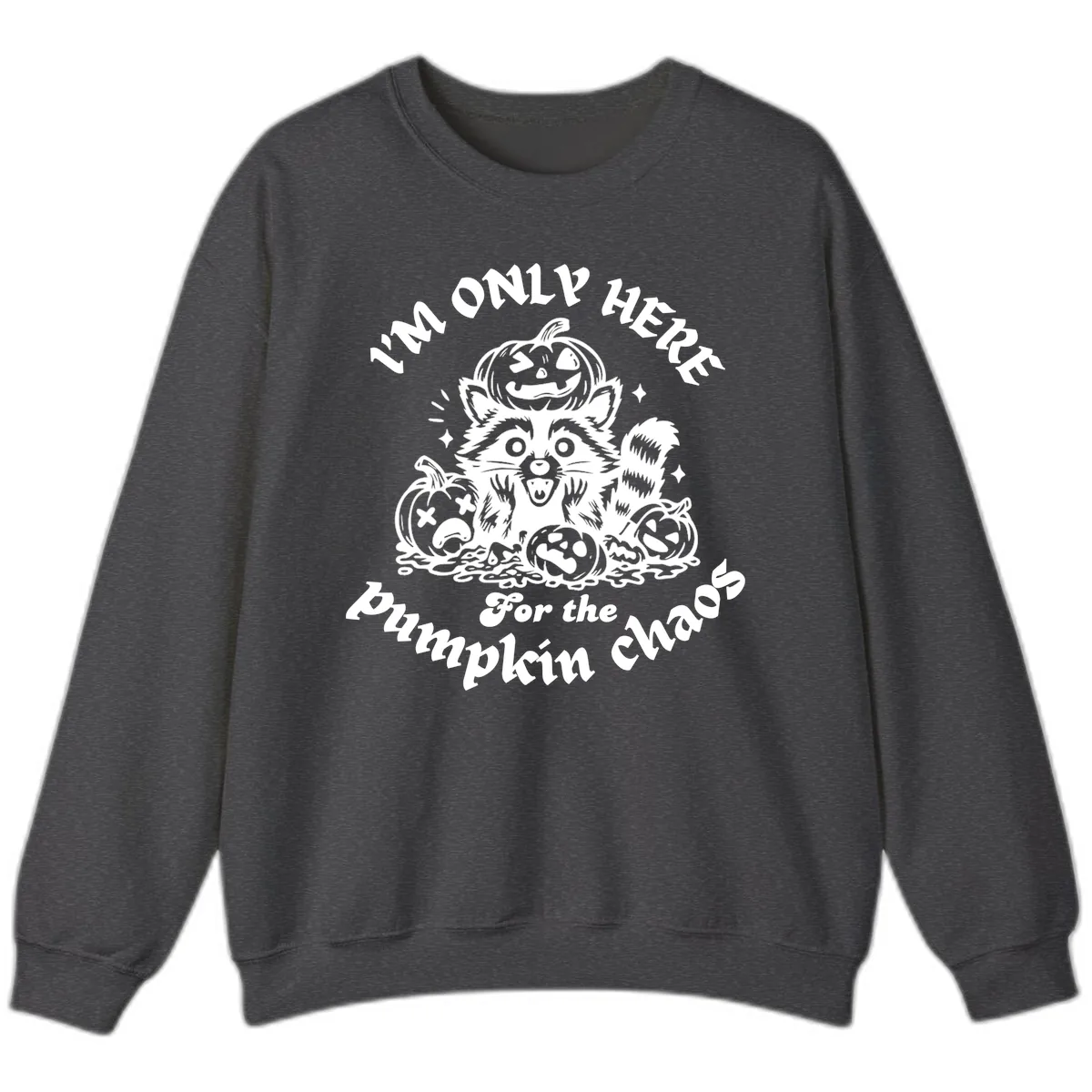 Raccoon For Pumpkin Chaos Halloween Sweatshirt in Dark Heather