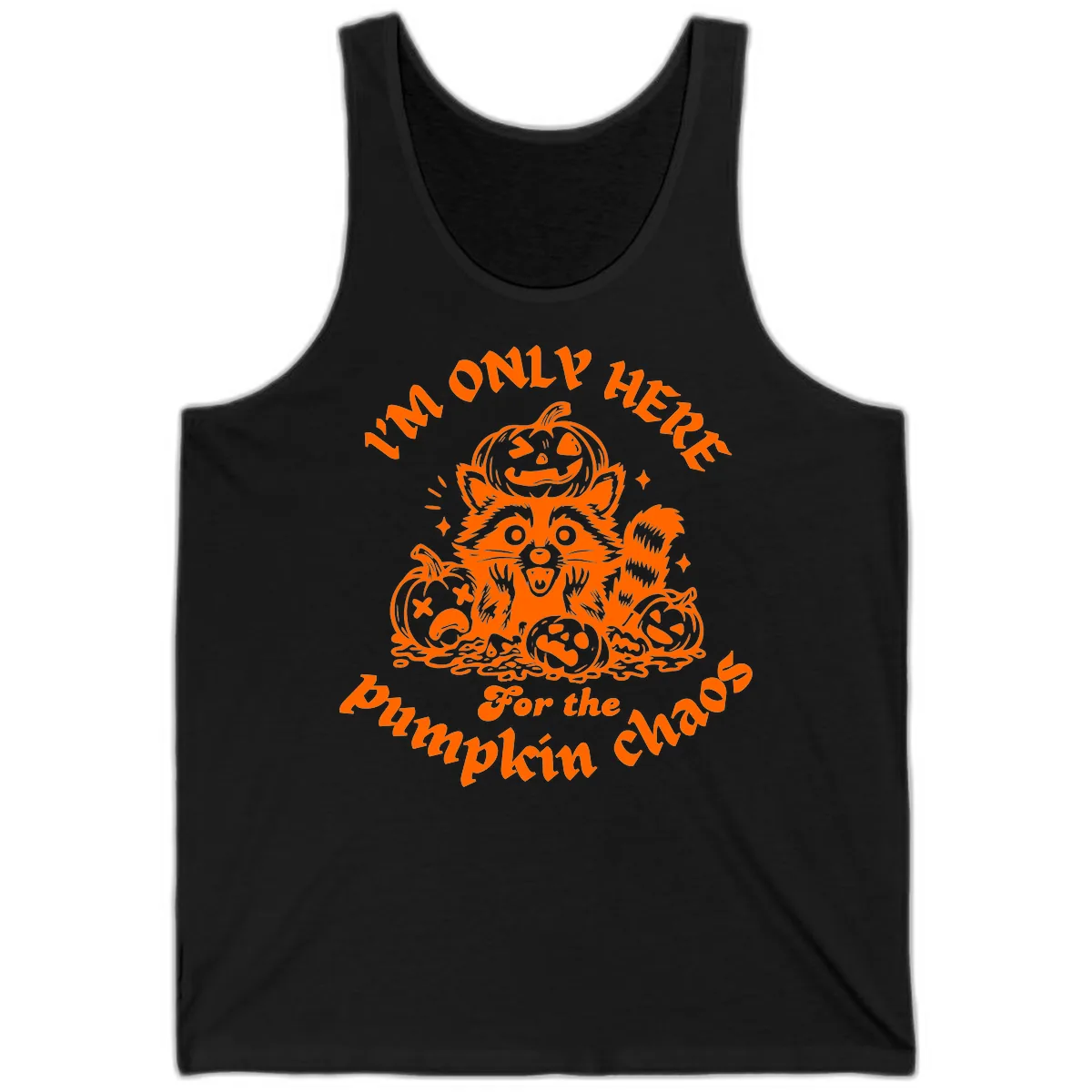 Raccoon For Pumpkin Chaos Halloween Tank in Black