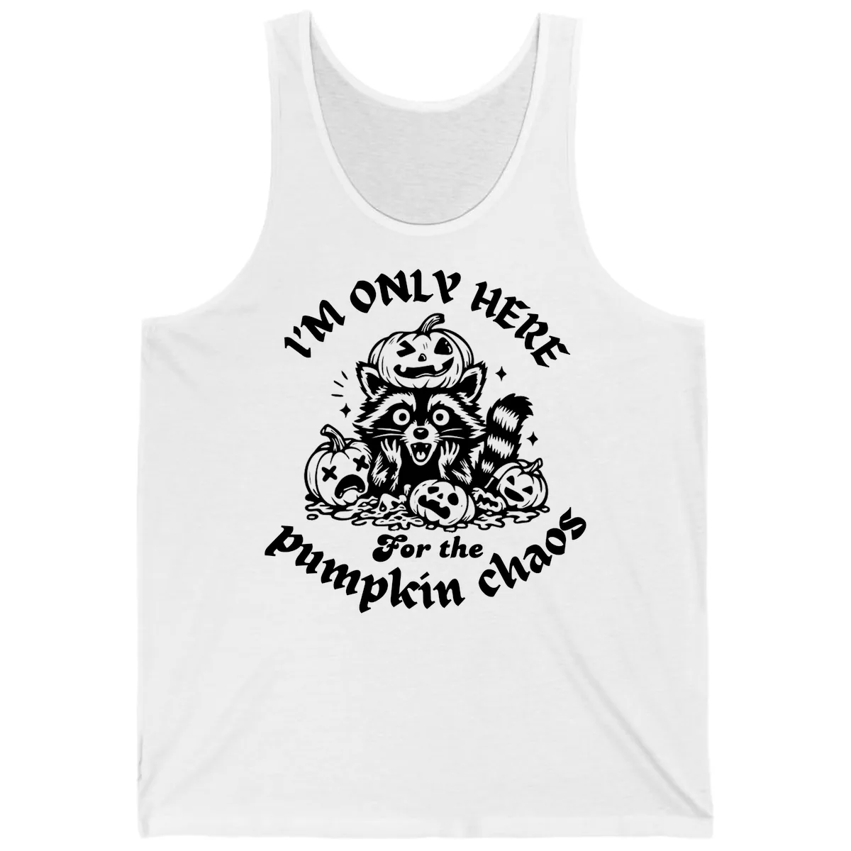 Raccoon For Pumpkin Chaos Halloween Tank in White