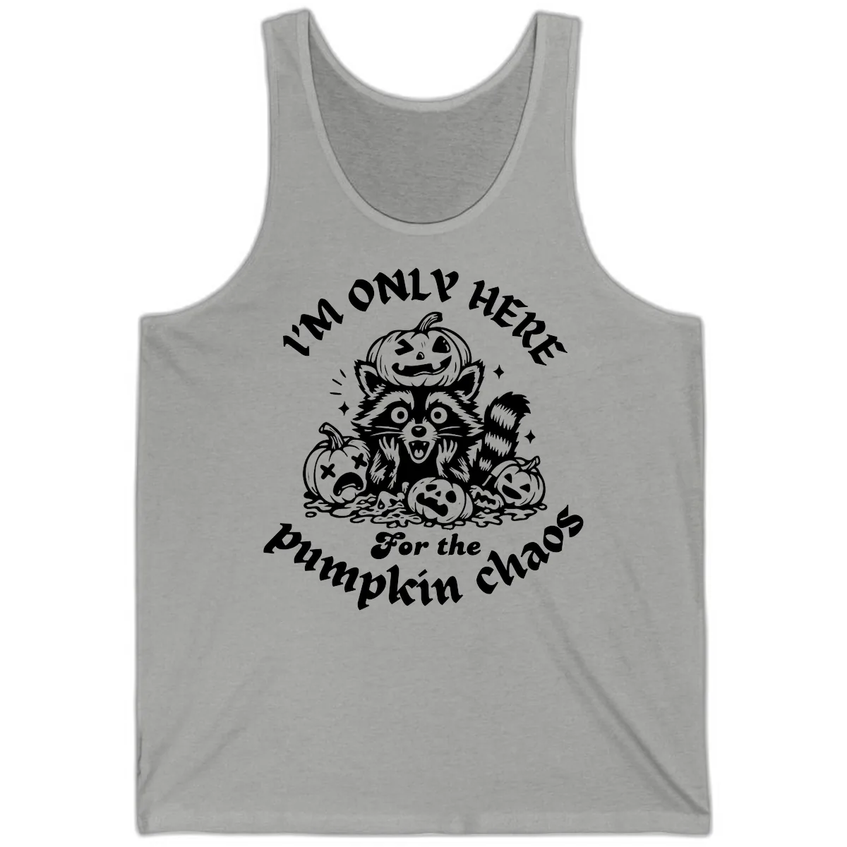 Raccoon For Pumpkin Chaos Halloween Tank in Athletic Heather