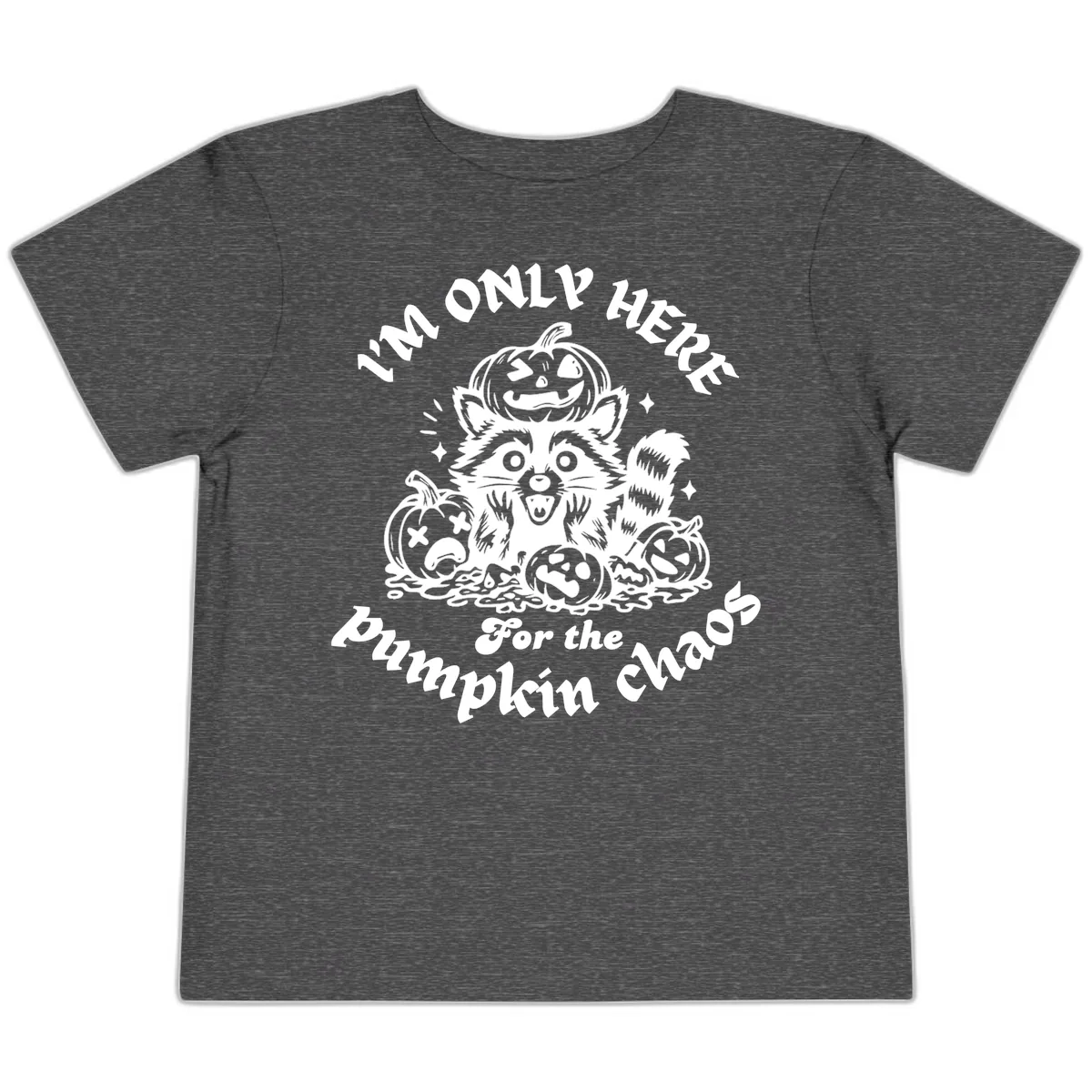 Raccoon For Pumpkin Chaos Halloween Toddler T-Shirt in Dark Heather Grey