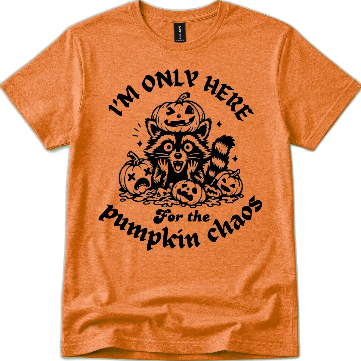 Raccoon For Pumpkin Chaos Halloween T-Shirt in Heather Orange