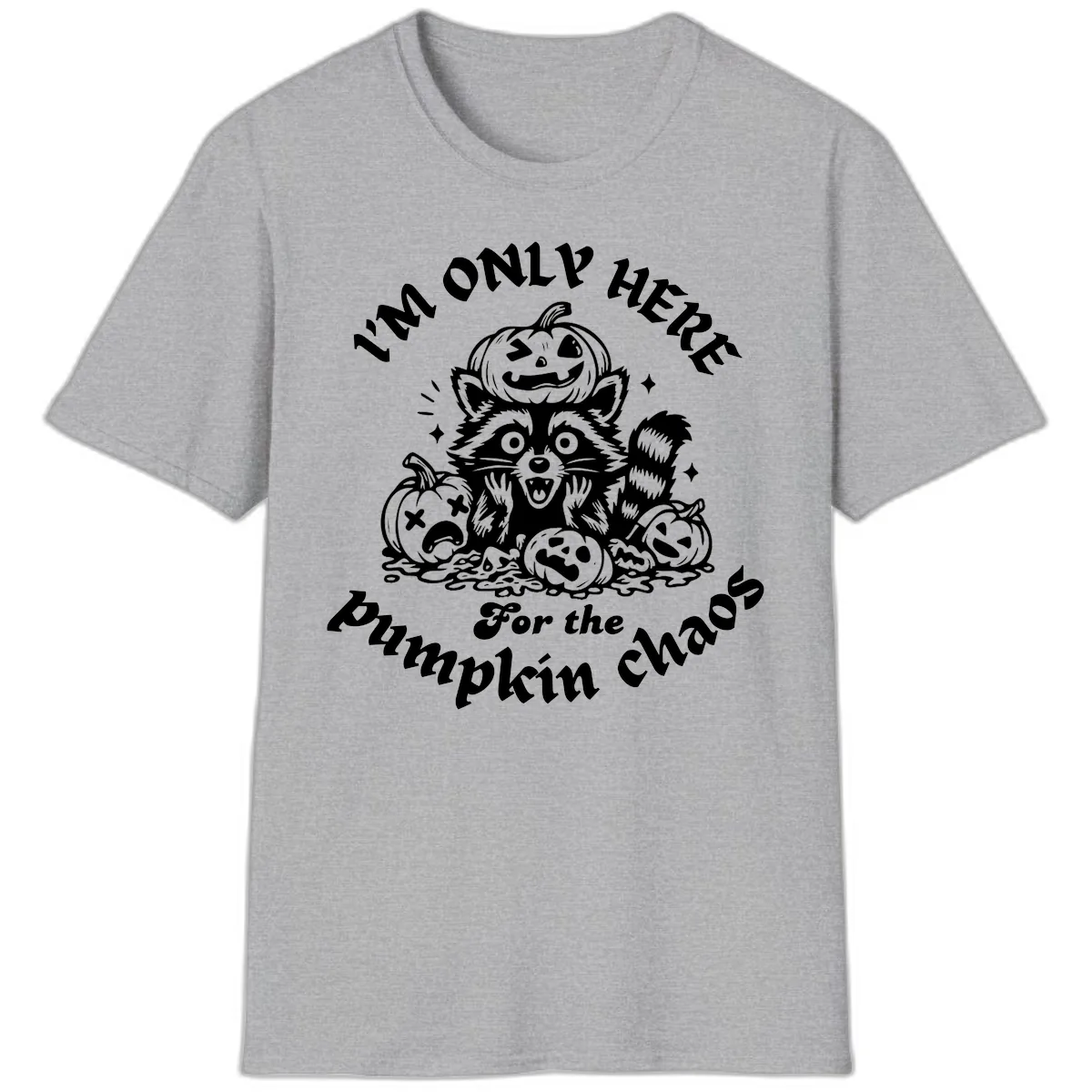 Raccoon For Pumpkin Chaos Halloween T-Shirt in Sport Grey