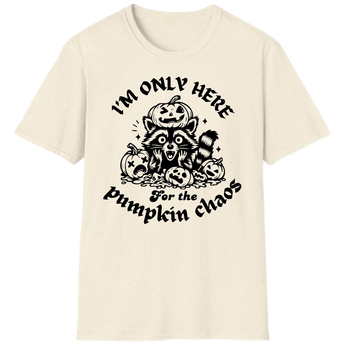 Raccoon For Pumpkin Chaos Halloween T-Shirt in Natural