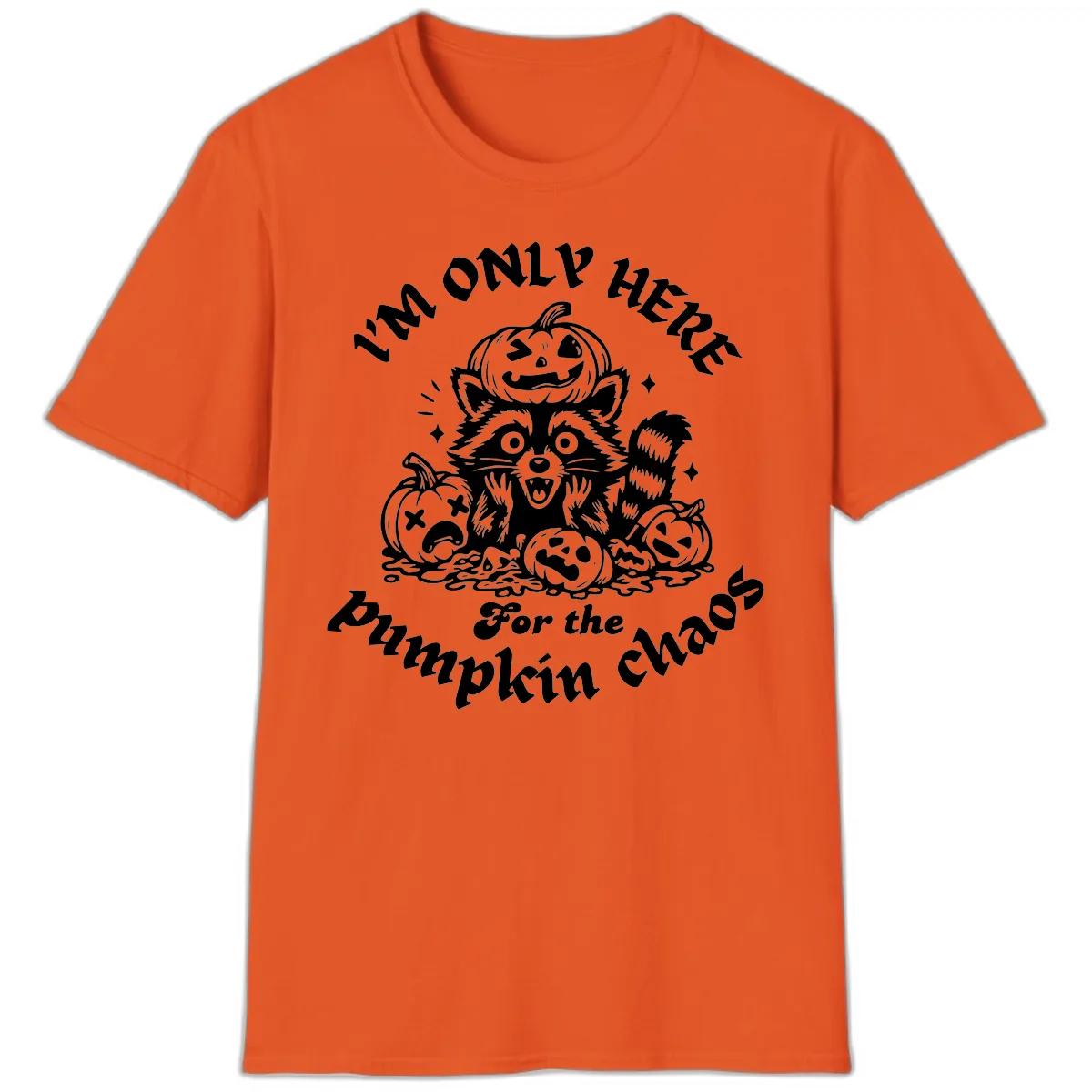 Raccoon For Pumpkin Chaos Halloween T-Shirt in Orange