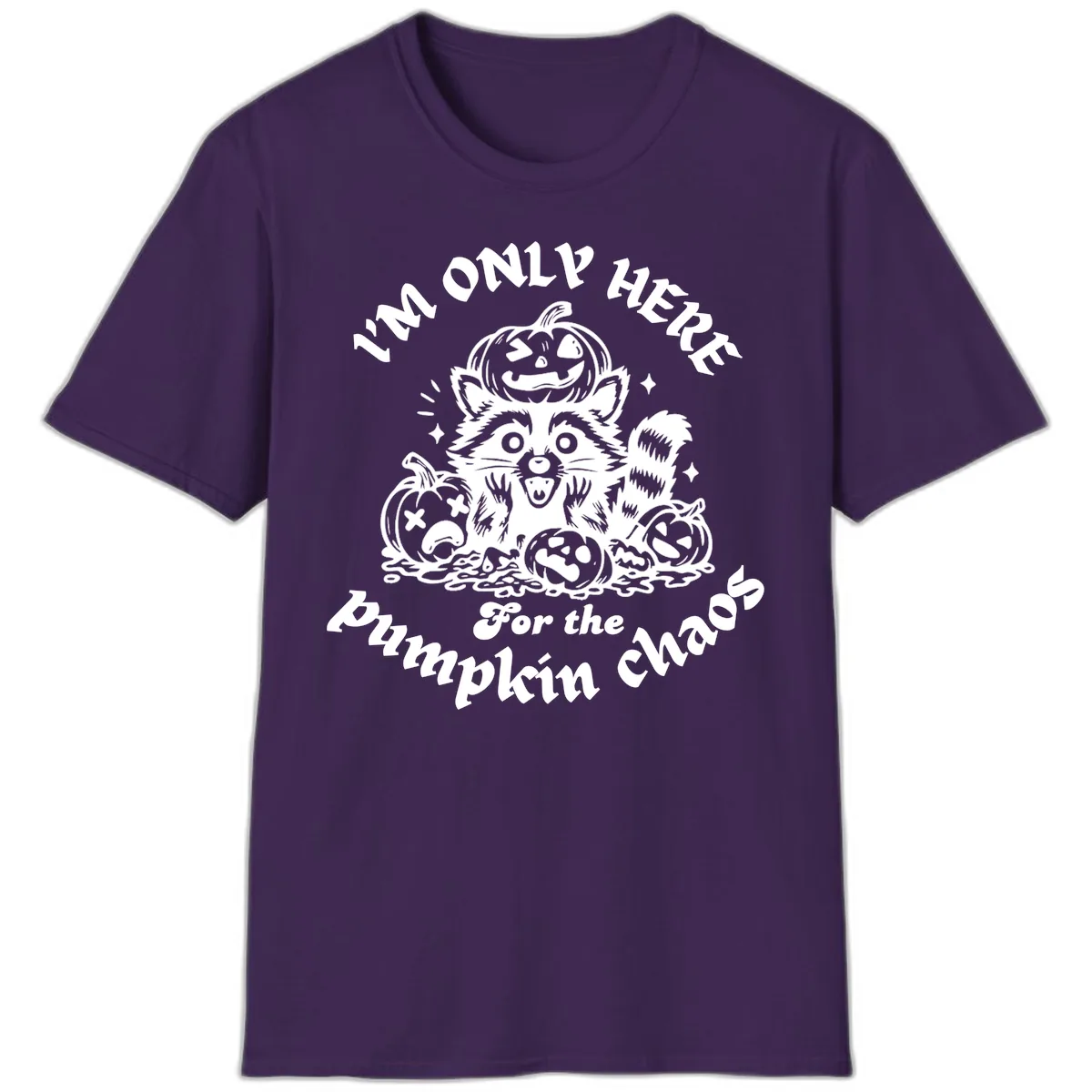 Raccoon For Pumpkin Chaos Halloween T-Shirt in Purple
