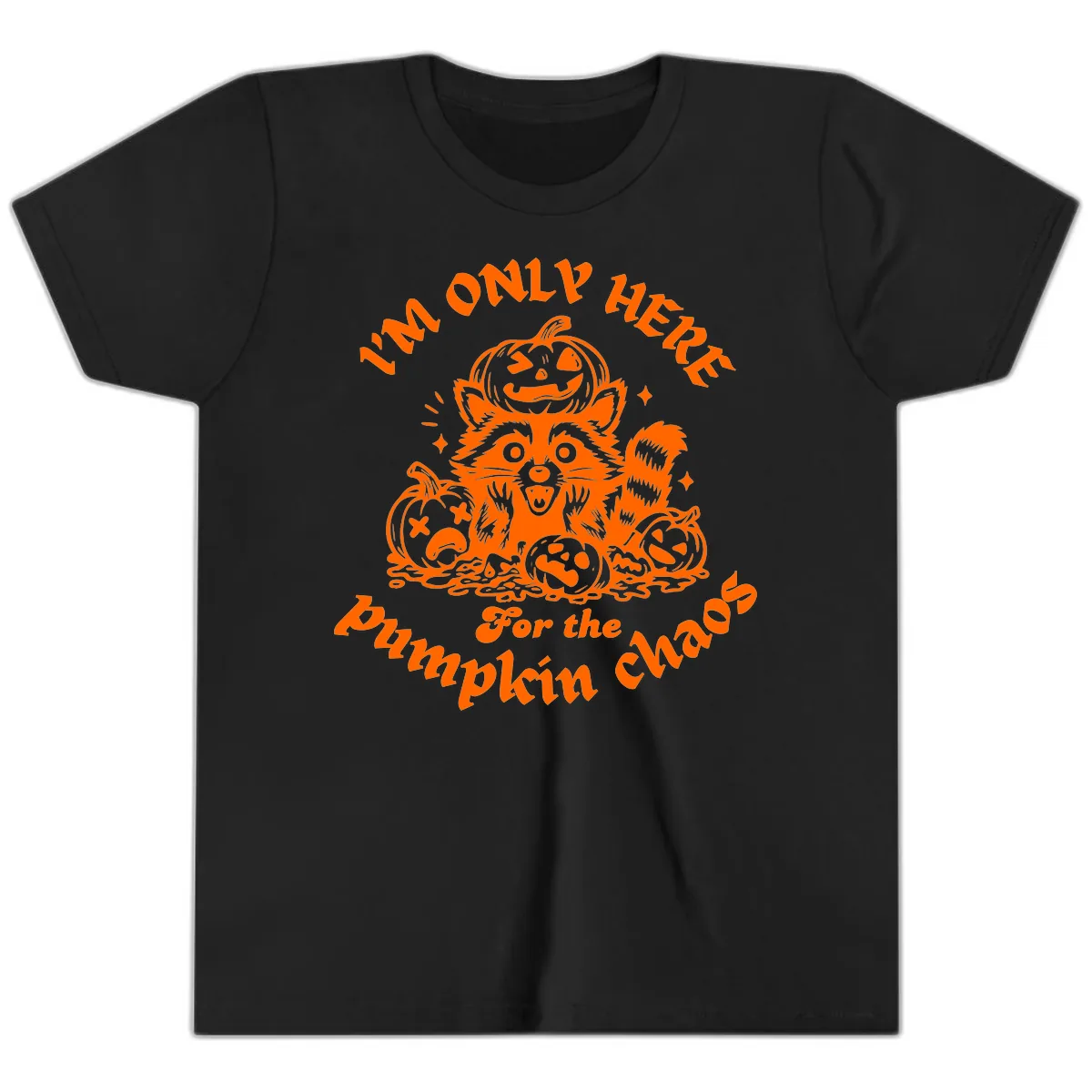 Raccoon For Pumpkin Chaos Halloween Youth T-Shirt in Black