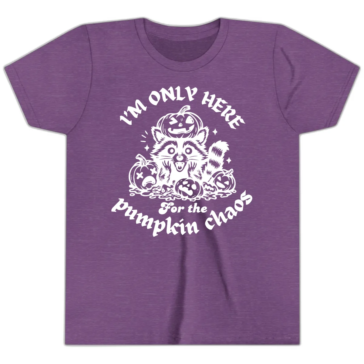 Raccoon For Pumpkin Chaos Halloween Youth T-Shirt in Heather Team Purple