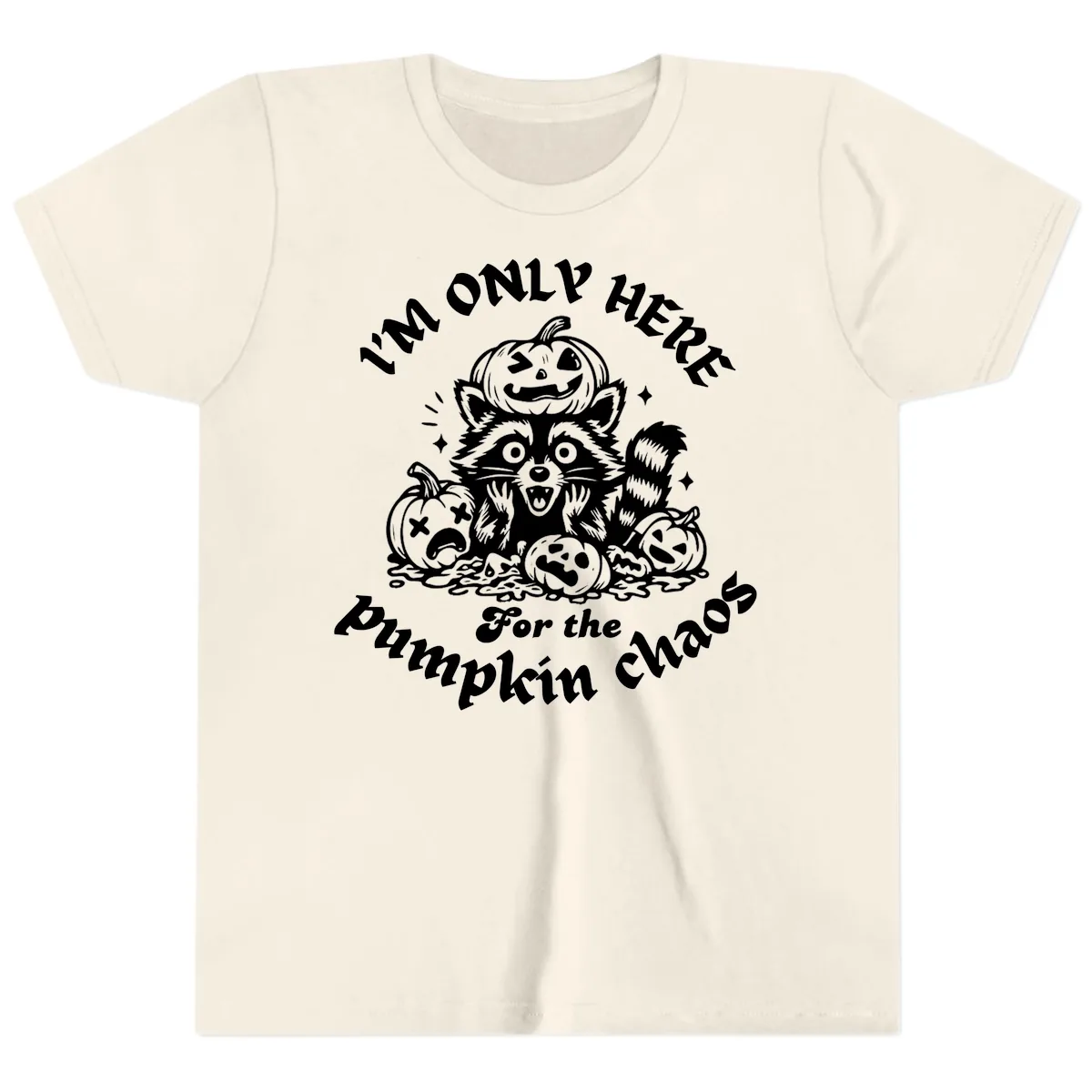 Raccoon For Pumpkin Chaos Halloween Youth T-Shirt in Natural