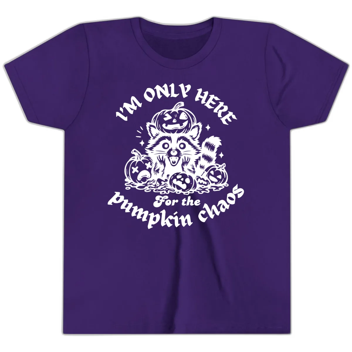Raccoon For Pumpkin Chaos Halloween Youth T-Shirt in Team Purple