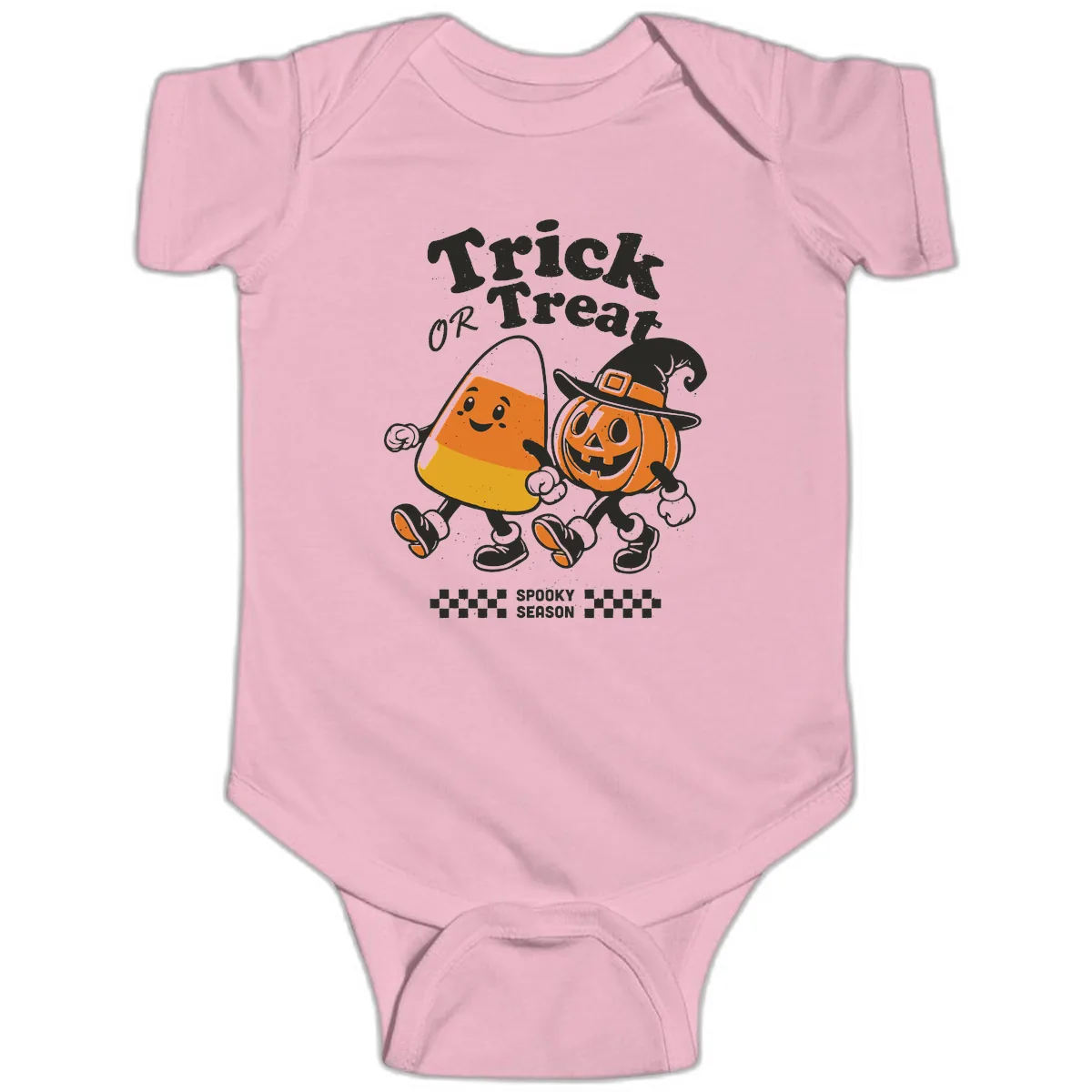 Trick Or Treat Candy Corn Pumpkin Pals Baby Onesie in Pink