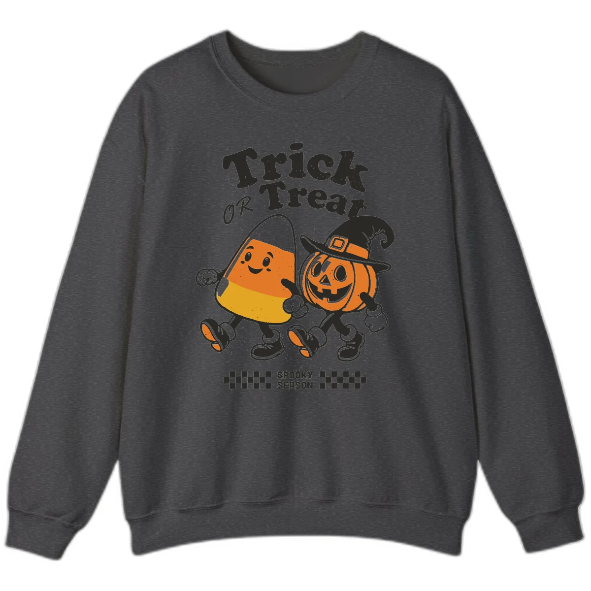 Trick Or Treat Candy Corn Pumpkin Pals Sweatshirt in Dark Heather