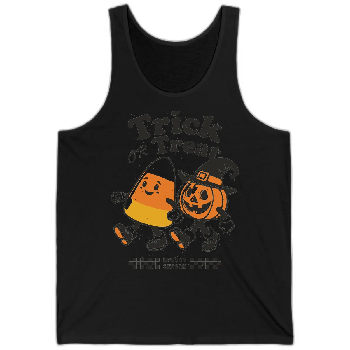 Trick Or Treat Candy Corn Pumpkin Pals Tank in Black