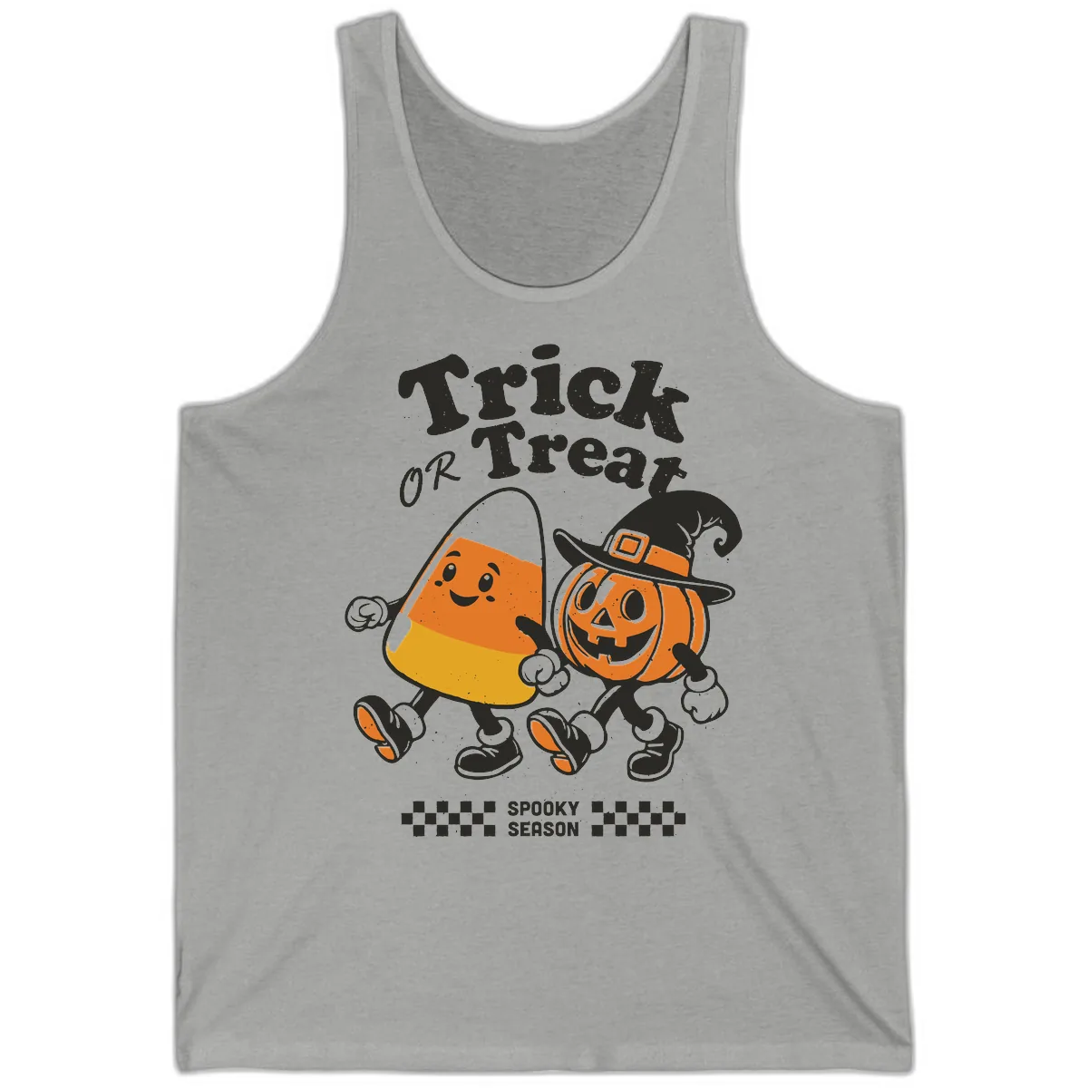 Trick Or Treat Candy Corn Pumpkin Pals Tank in Athletic Heather