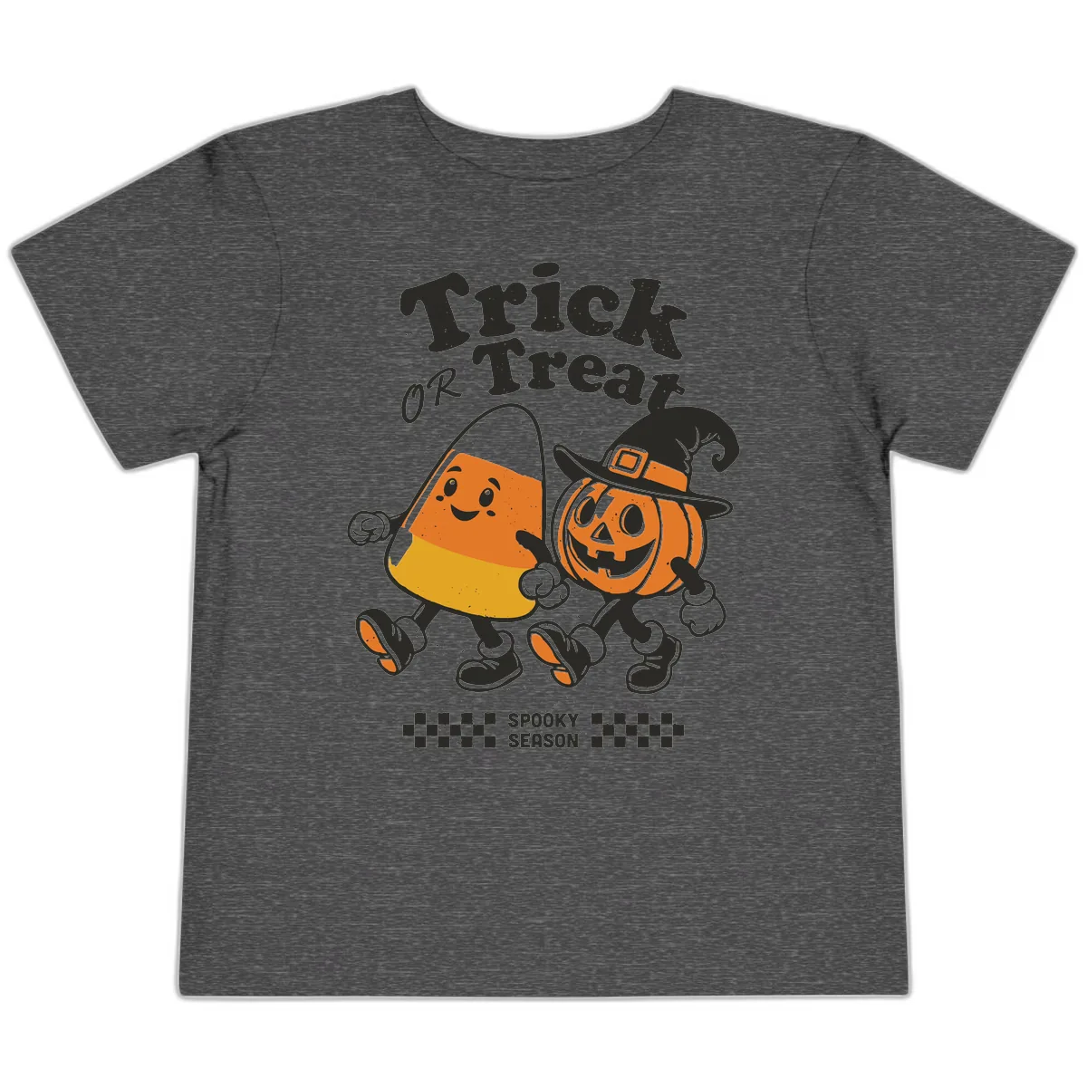 Trick Or Treat Candy Corn Pumpkin Pals Toddler T-Shirt in Dark Heather Grey