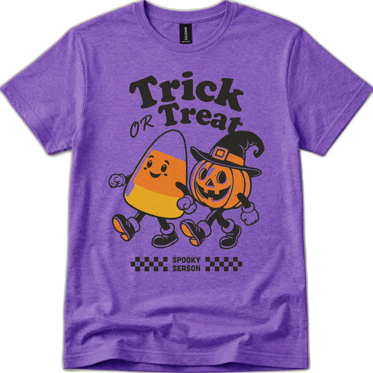 Trick Or Treat Candy Corn Pumpkin Pals T-Shirt in Heather Purple
