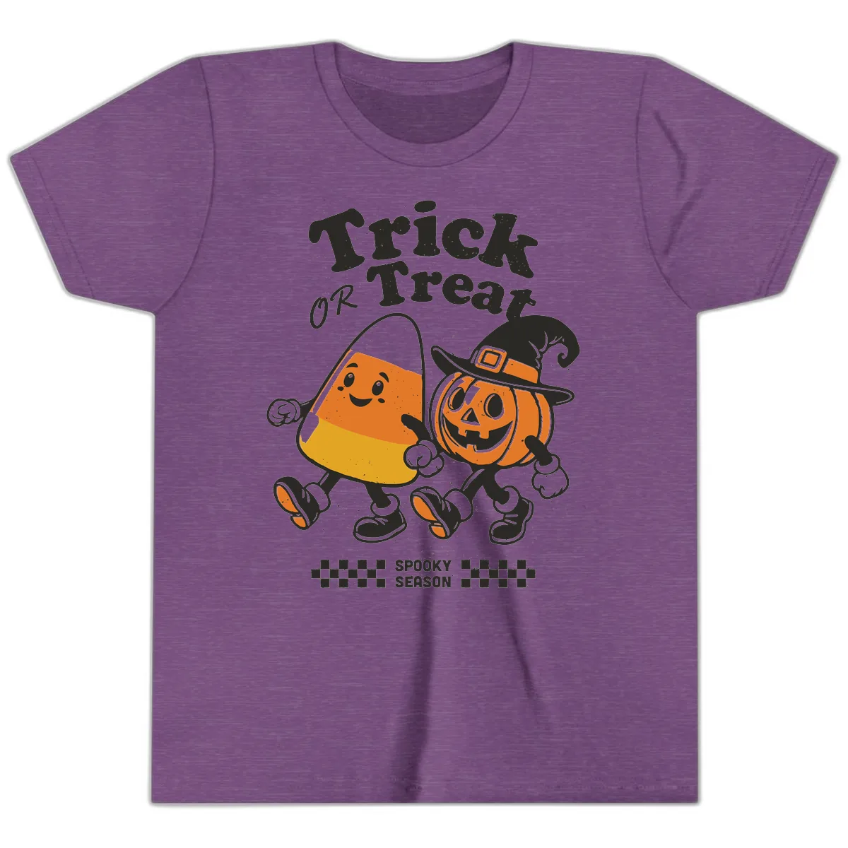 Trick Or Treat Candy Corn Pumpkin Pals Youth T-Shirt in Heather Team Purple