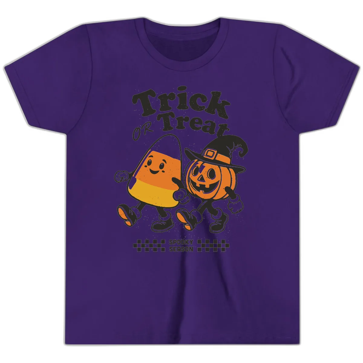 Trick Or Treat Candy Corn Pumpkin Pals Youth T-Shirt in Team Purple