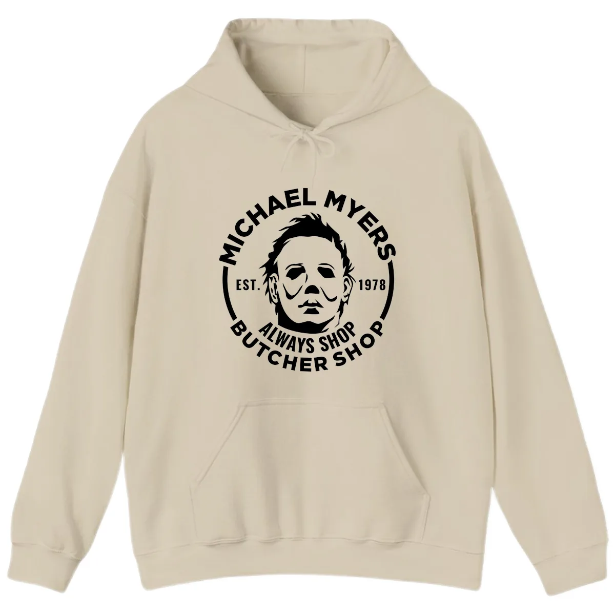Michael Myers Butcher Shop Logo Hoodie in Sand