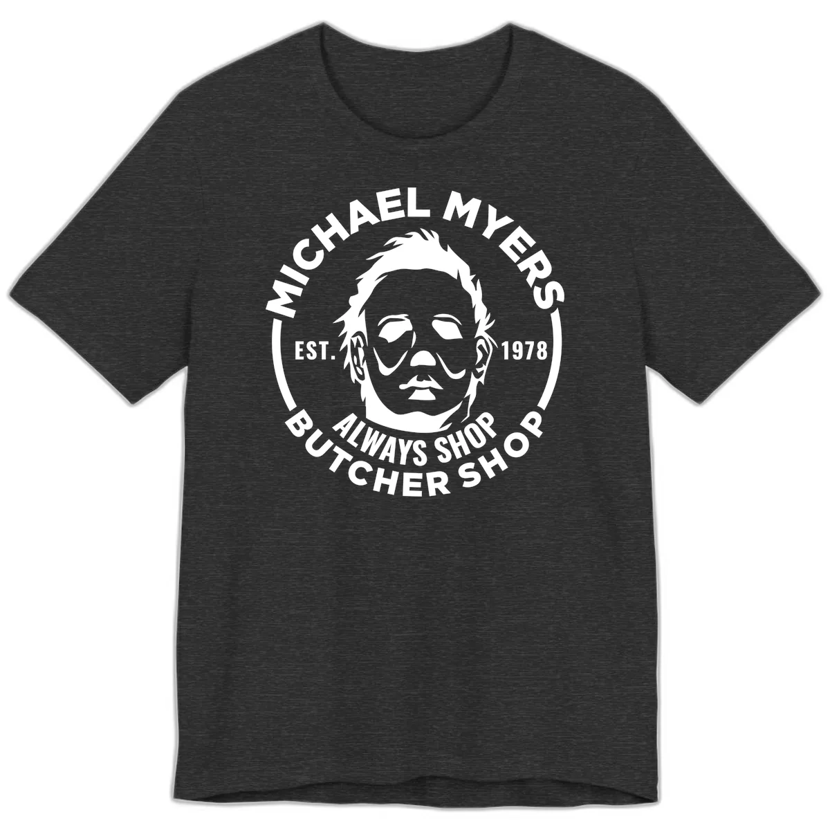 Michael Myers Butcher Shop Logo Premium T-Shirt in Dark Grey Heather