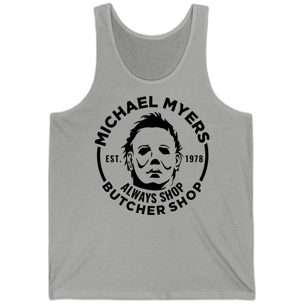 Michael Myers Butcher Shop Logo Tank in Athletic Heather