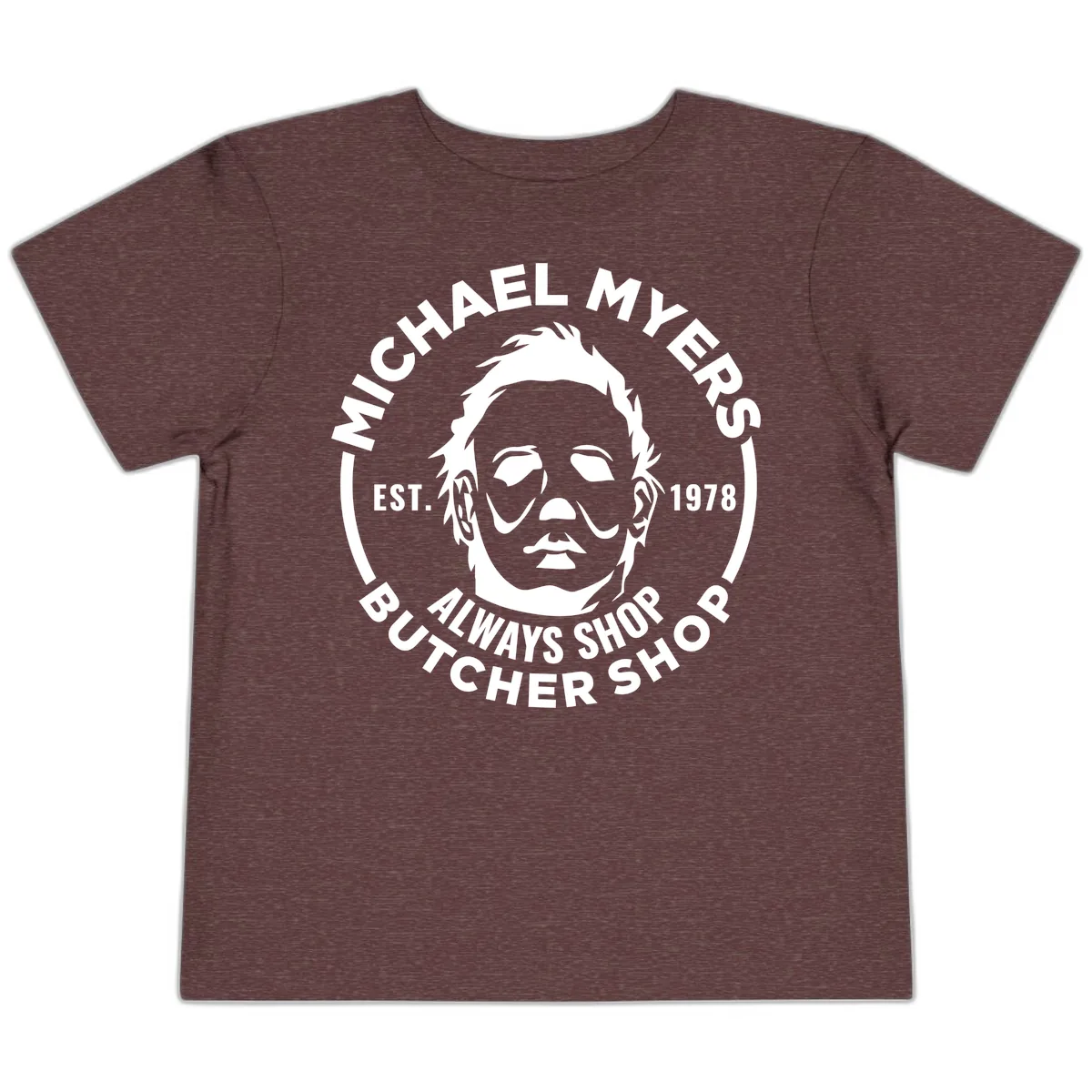 Michael Myers Butcher Shop Logo Toddler T-Shirt in Heather Maroon