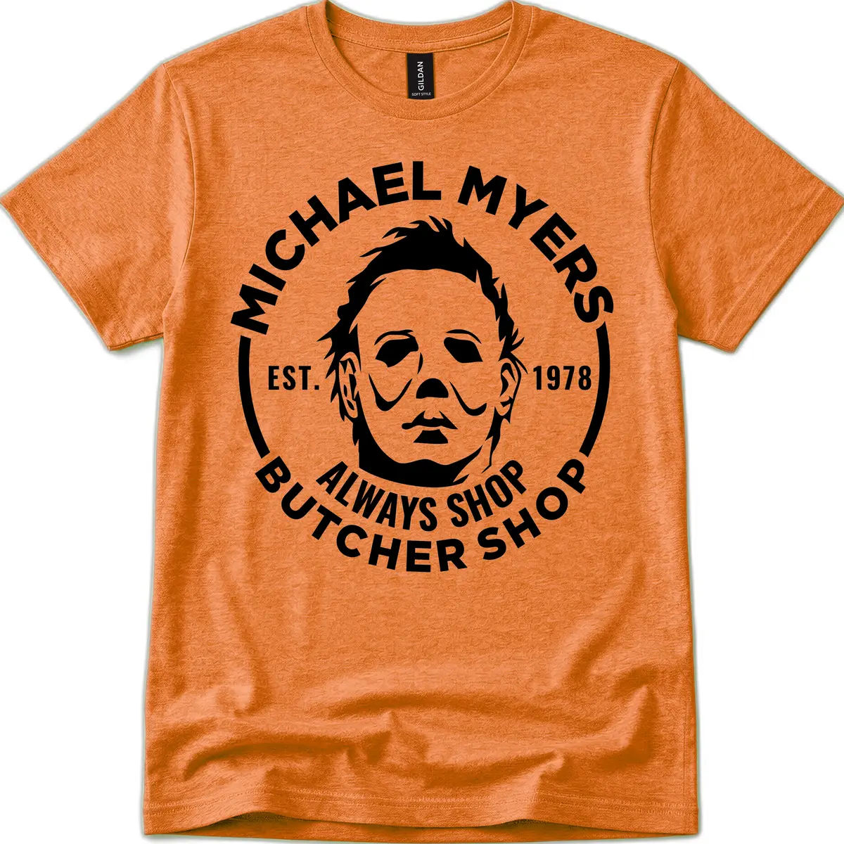 Michael Myers Butcher Shop Logo T-Shirt in Heather Orange