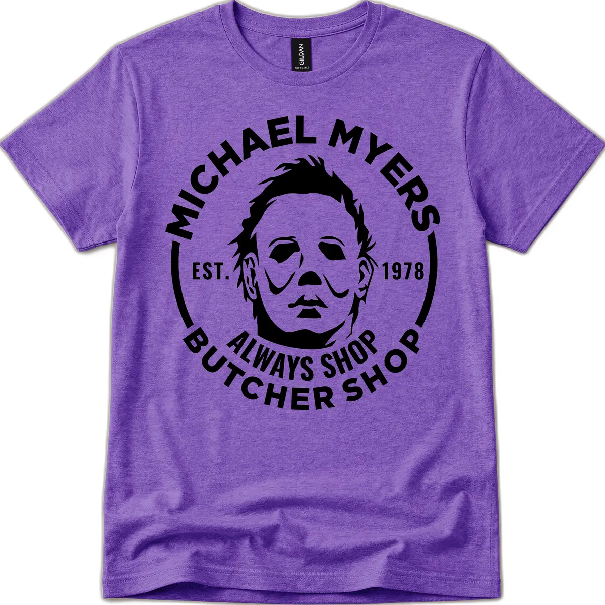 Michael Myers Butcher Shop Logo T-Shirt in Heather Purple
