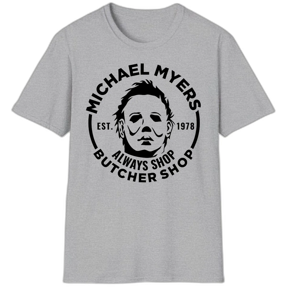 Michael Myers Butcher Shop Logo T-Shirt in Sport Grey