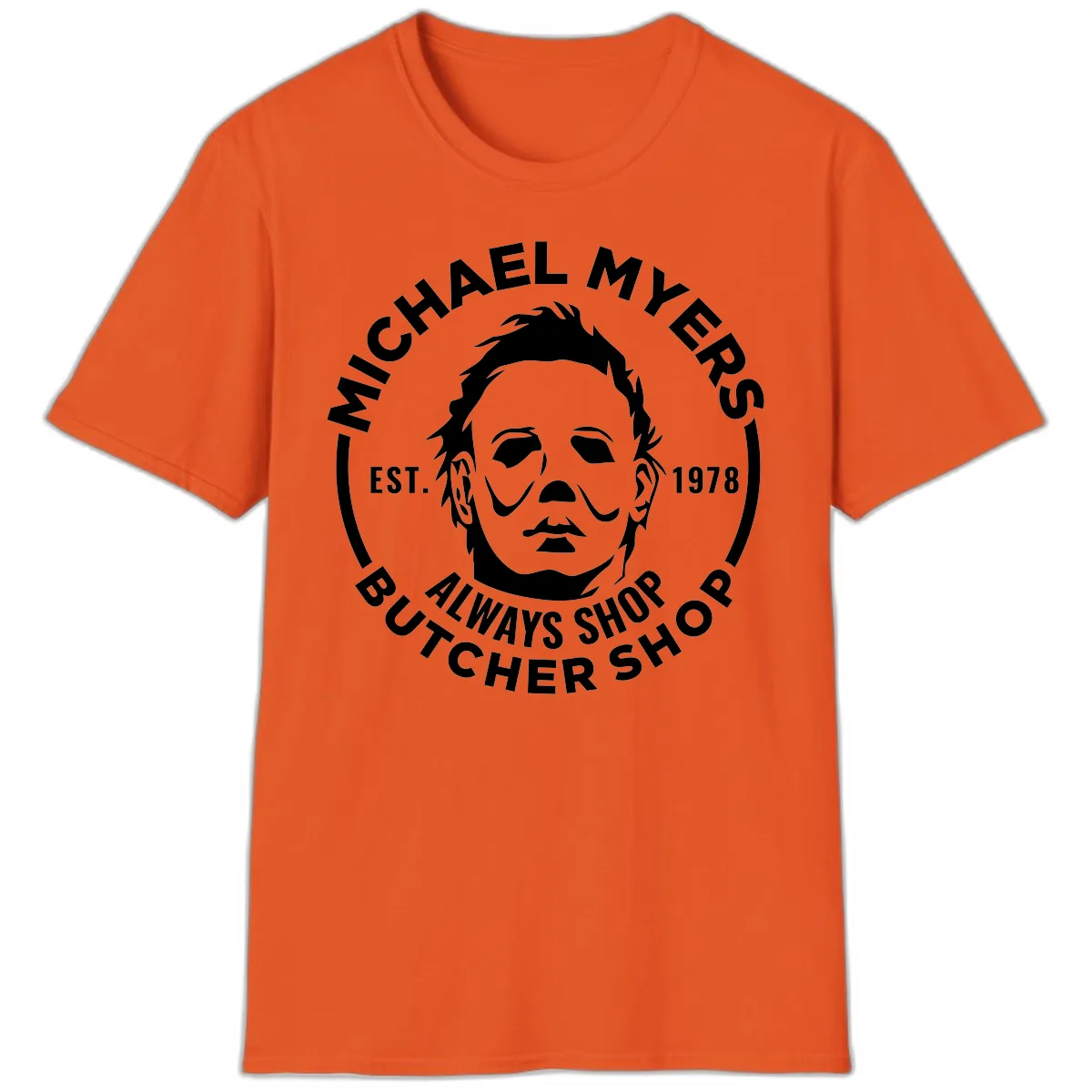 Michael Myers Butcher Shop Logo T-Shirt in Orange